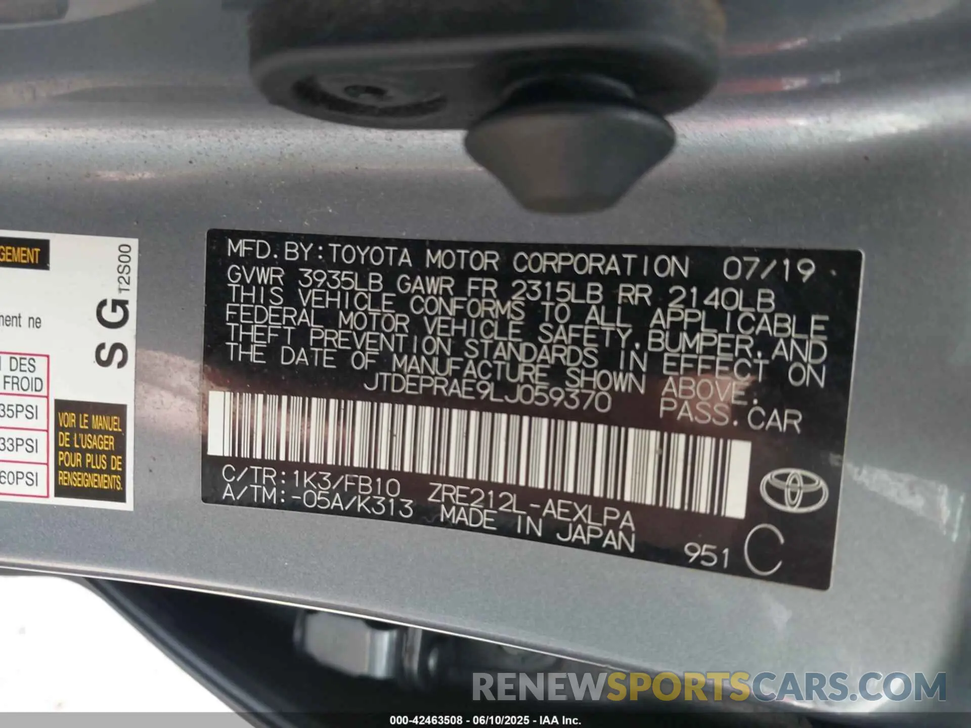 9 Фотография поврежденного автомобиля JTDEPRAE9LJ059370 TOYOTA COROLLA 2020