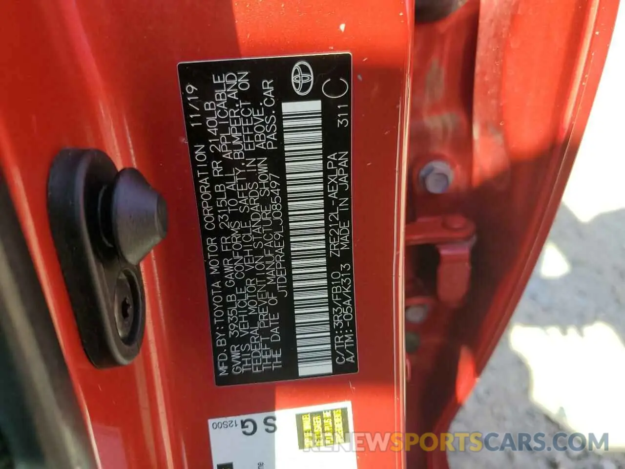 13 Photograph of a damaged car JTDEPRAE9LJ085497 TOYOTA COROLLA 2020