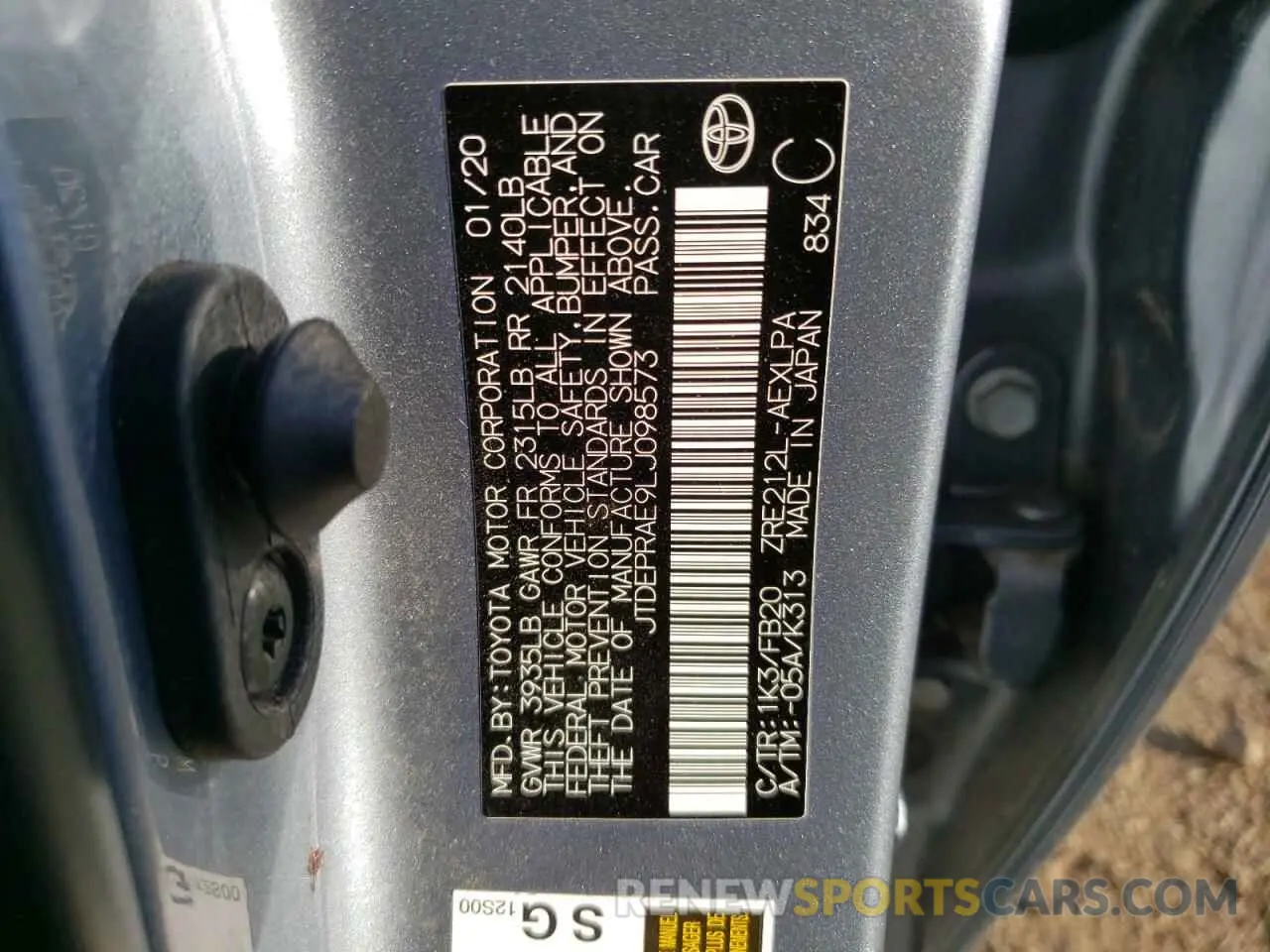 12 Photograph of a damaged car JTDEPRAE9LJ098573 TOYOTA COROLLA 2020