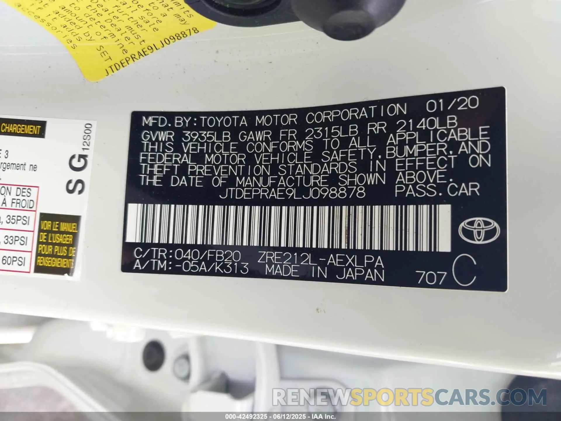 9 Photograph of a damaged car JTDEPRAE9LJ098878 TOYOTA COROLLA 2020