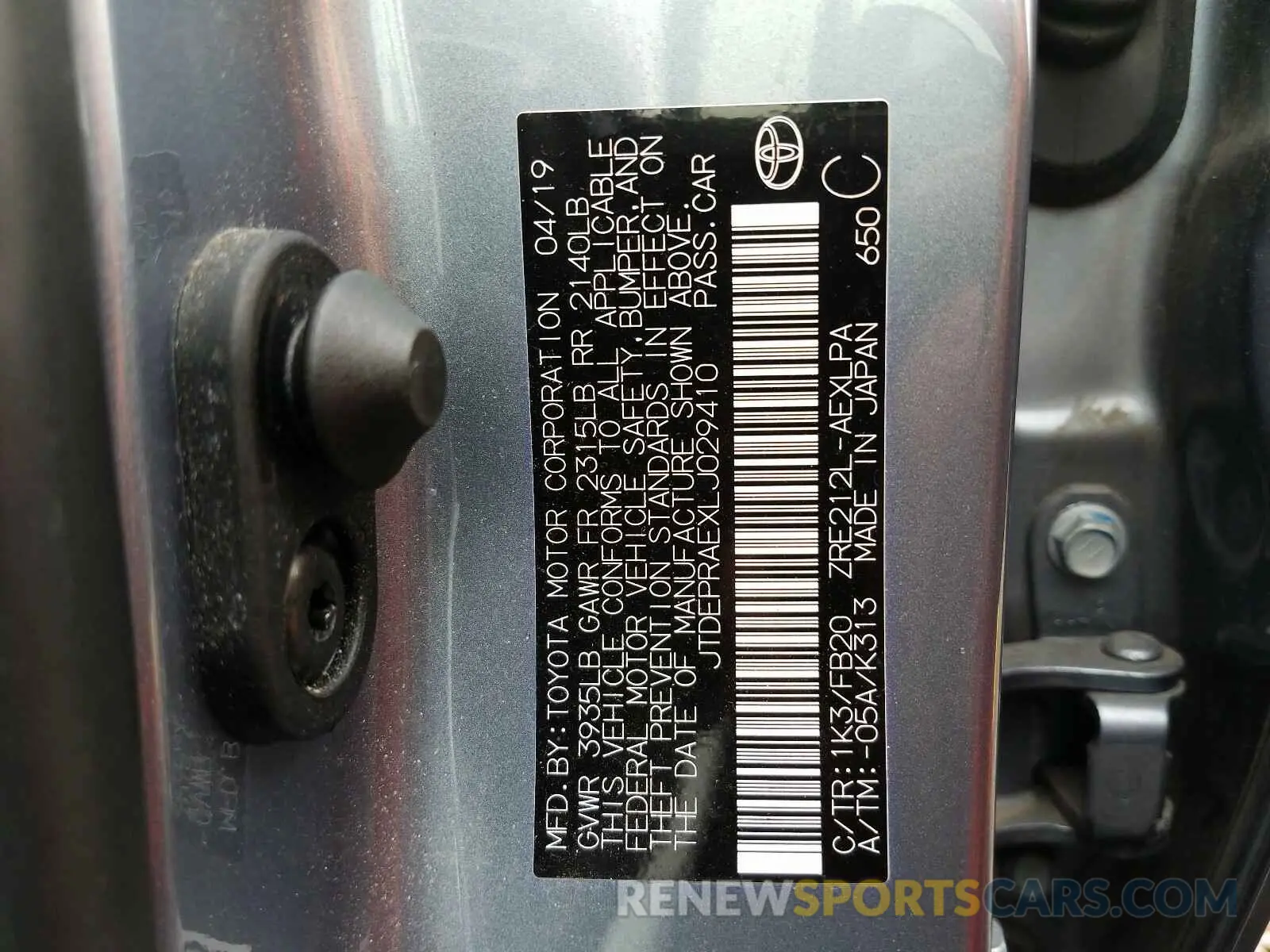 10 Photograph of a damaged car JTDEPRAEXLJ029410 TOYOTA COROLLA 2020
