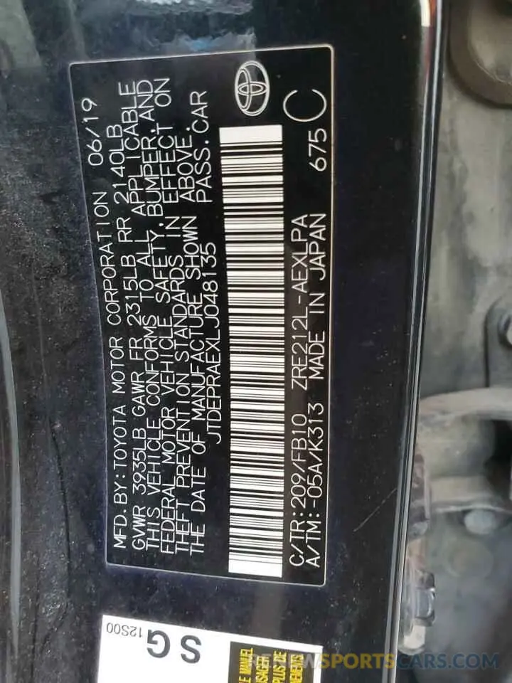 13 Фотография поврежденного автомобиля JTDEPRAEXLJ048135 TOYOTA COROLLA 2020