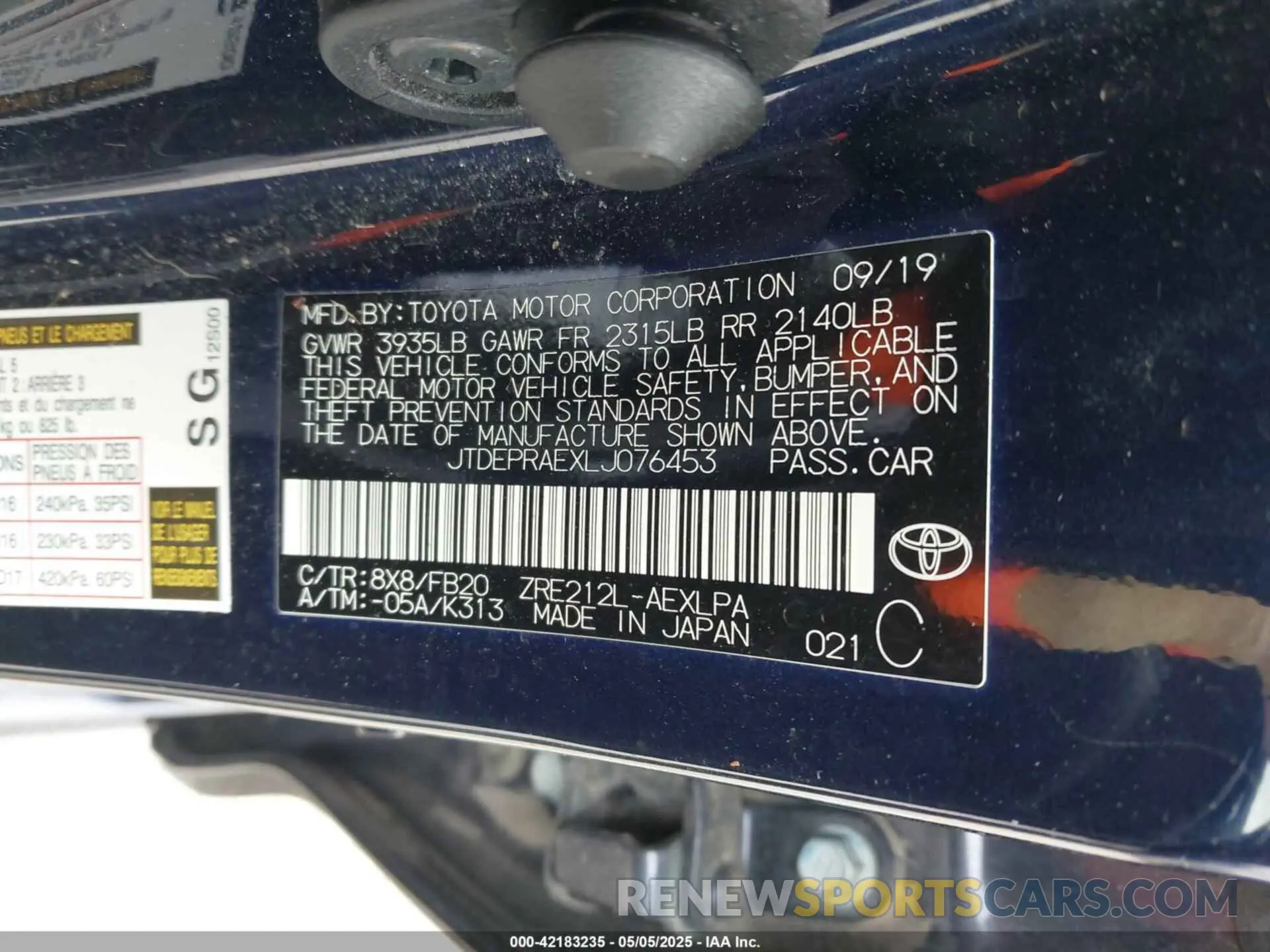 9 Фотография поврежденного автомобиля JTDEPRAEXLJ076453 TOYOTA COROLLA 2020