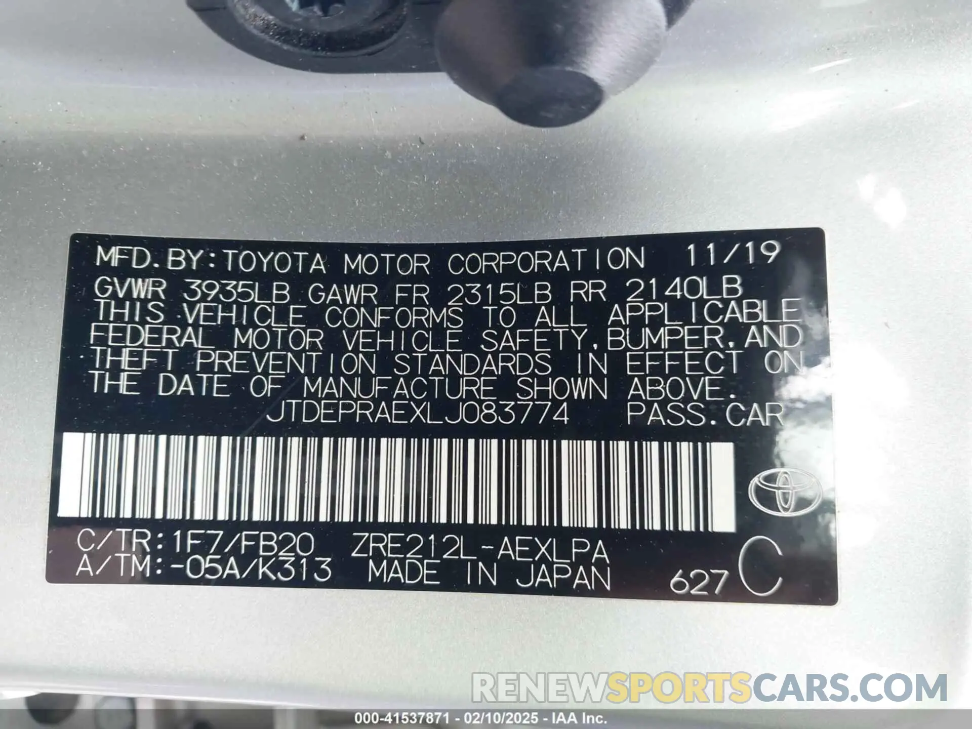 9 Фотография поврежденного автомобиля JTDEPRAEXLJ083774 TOYOTA COROLLA 2020