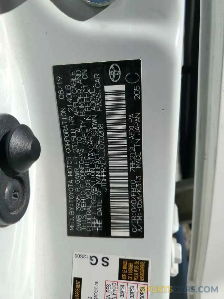 12 Фотография поврежденного автомобиля JTDHPRAE4LJ070208 TOYOTA COROLLA 2020
