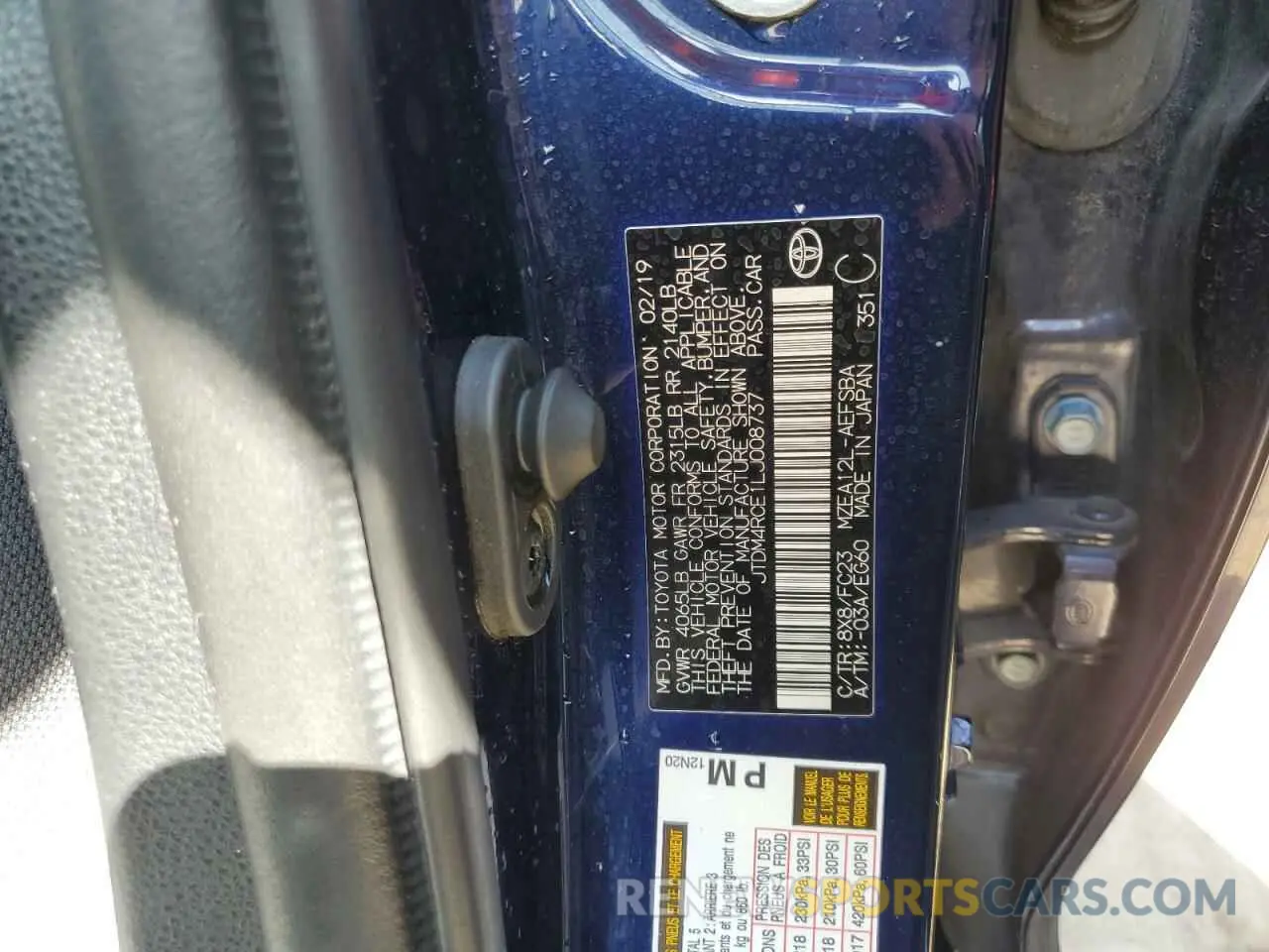 13 Photograph of a damaged car JTDM4RCE1LJ008737 TOYOTA COROLLA 2020