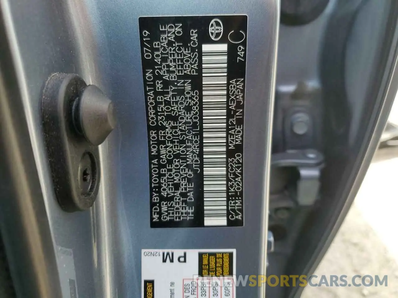 13 Фотография поврежденного автомобиля JTDP4RCE1LJ038365 TOYOTA COROLLA 2020