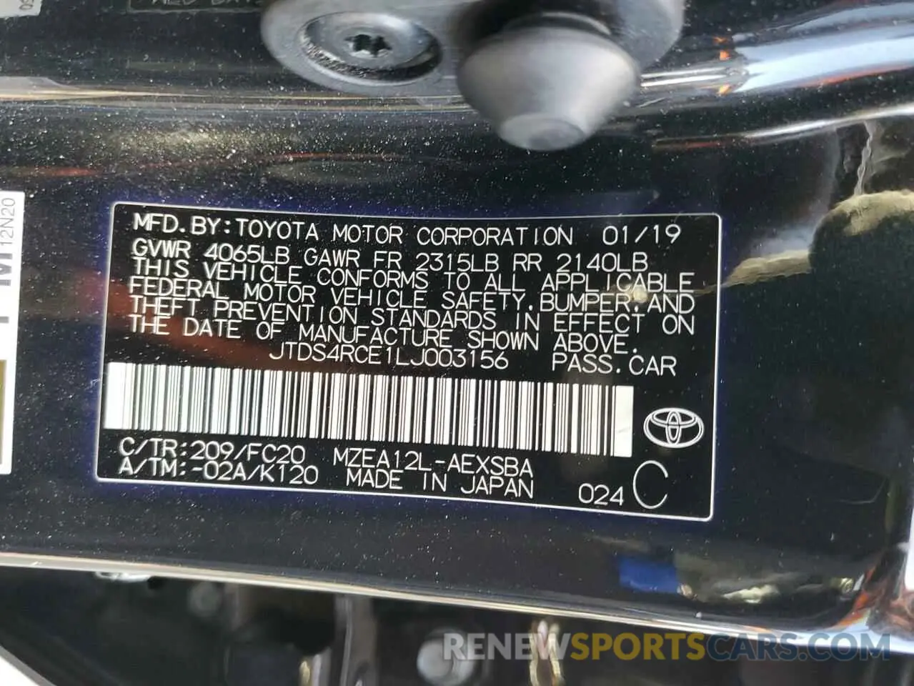 13 Фотография поврежденного автомобиля JTDS4RCE1LJ003156 TOYOTA COROLLA 2020