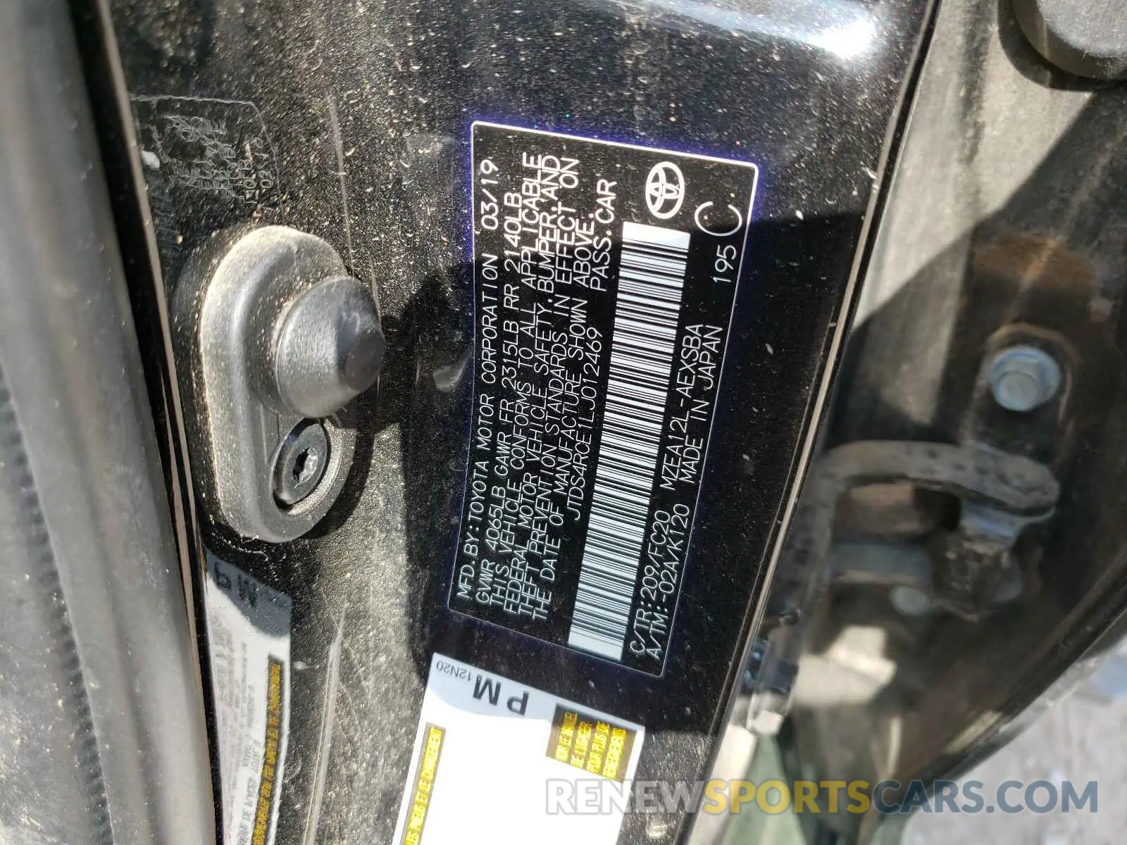 10 Photograph of a damaged car JTDS4RCE1LJ012469 TOYOTA COROLLA 2020