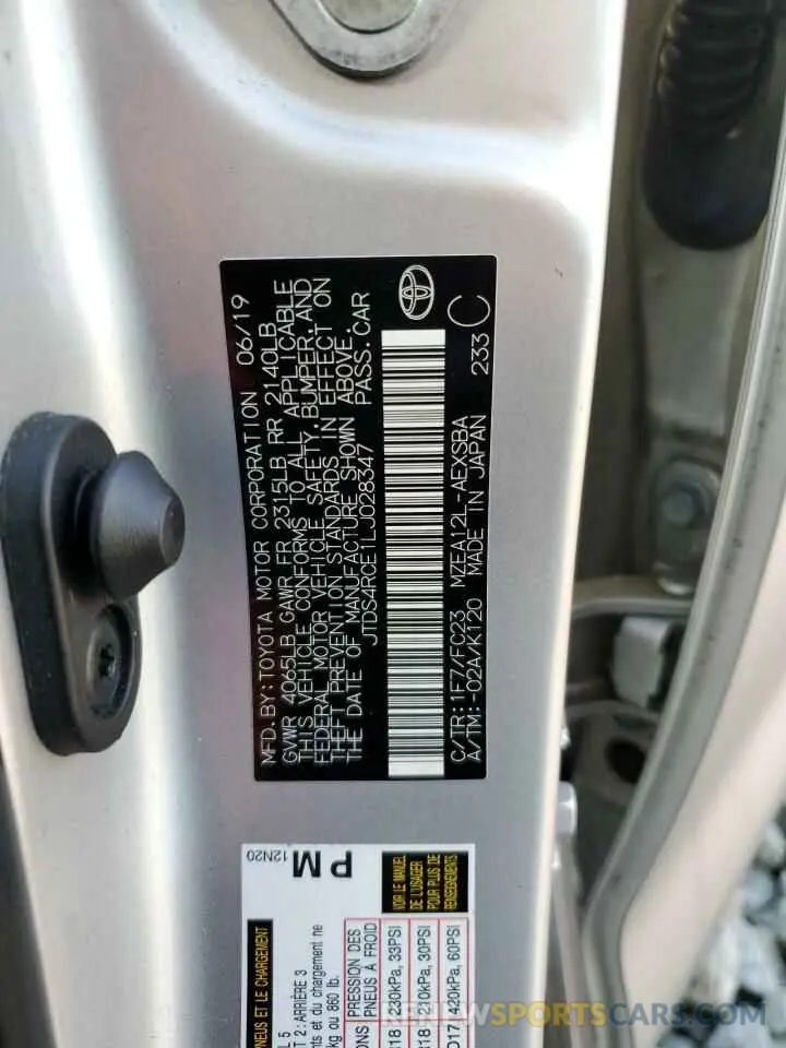 14 Фотография поврежденного автомобиля JTDS4RCE1LJ028347 TOYOTA COROLLA 2020