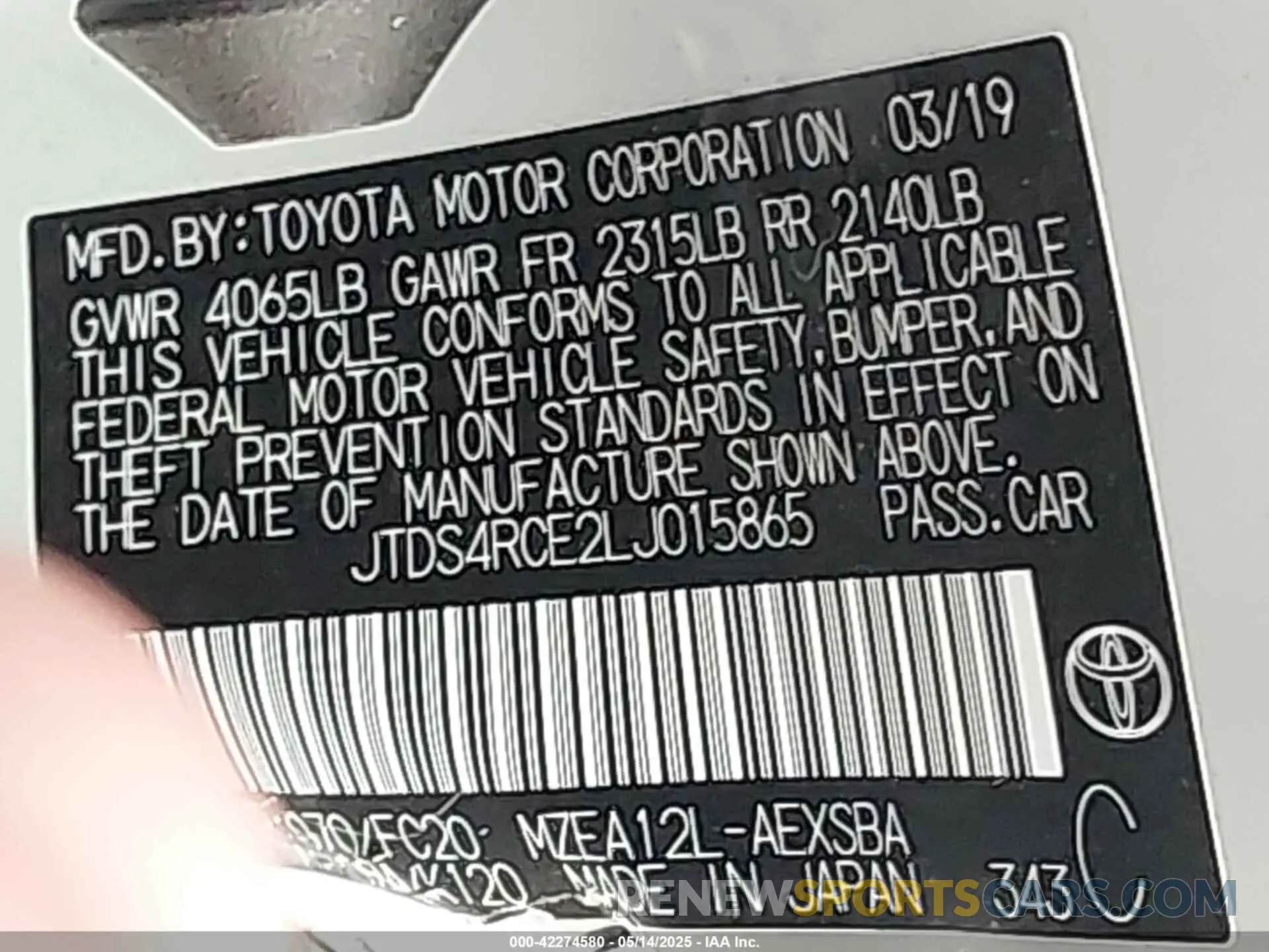 9 Фотография поврежденного автомобиля JTDS4RCE2LJ015865 TOYOTA COROLLA 2020