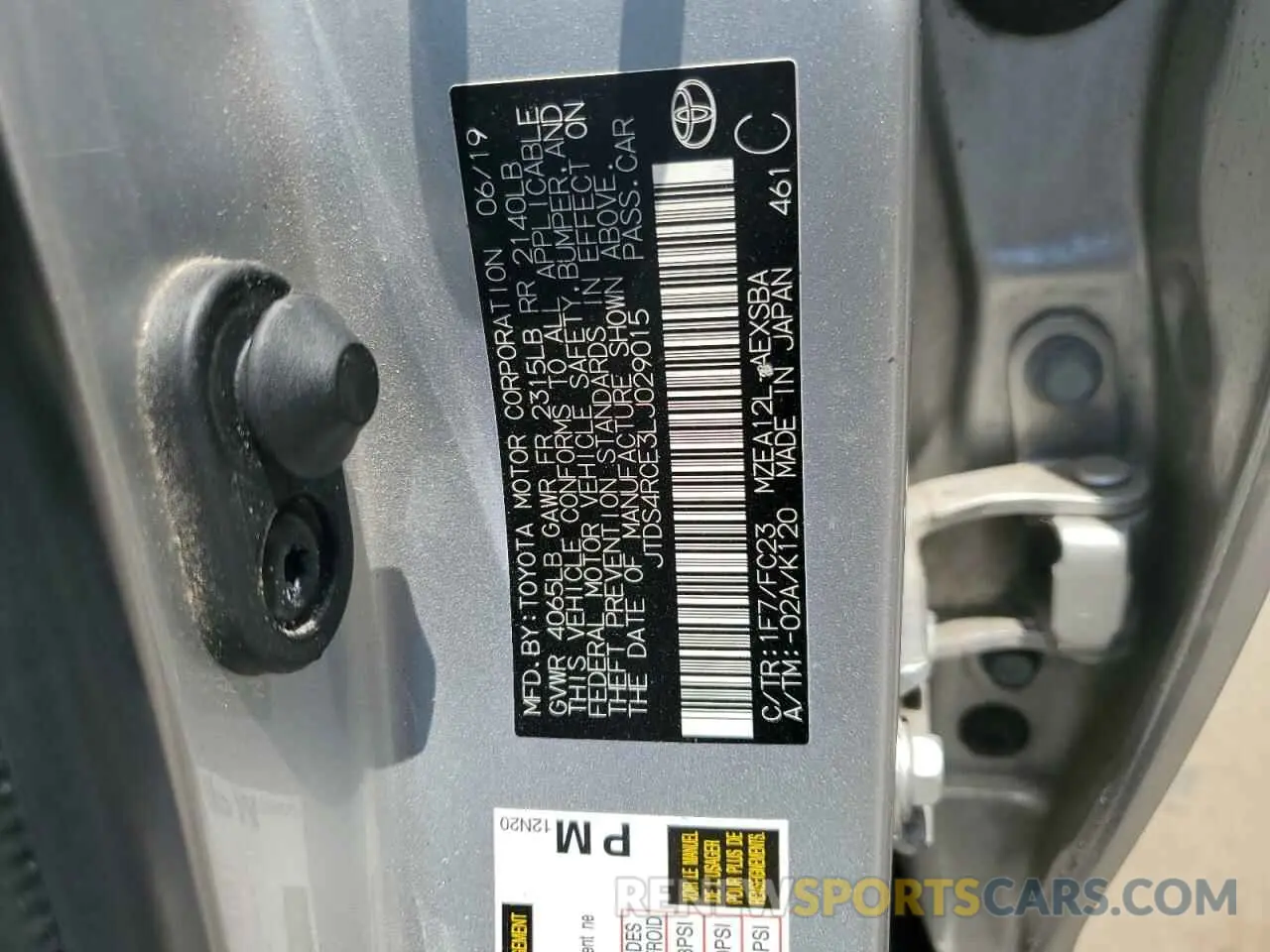 12 Photograph of a damaged car JTDS4RCE3LJ029015 TOYOTA COROLLA 2020