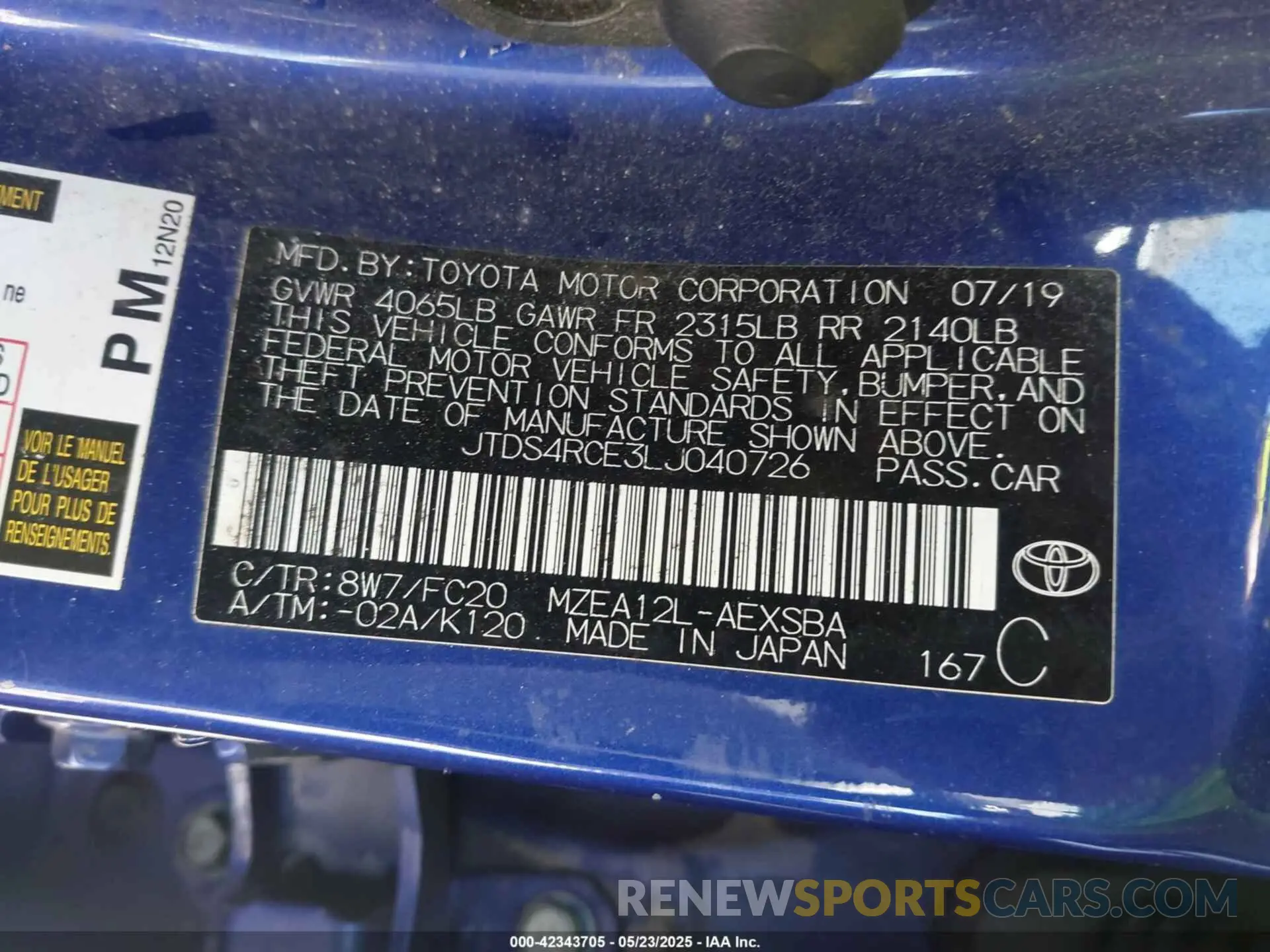 9 Фотография поврежденного автомобиля JTDS4RCE3LJ040726 TOYOTA COROLLA 2020