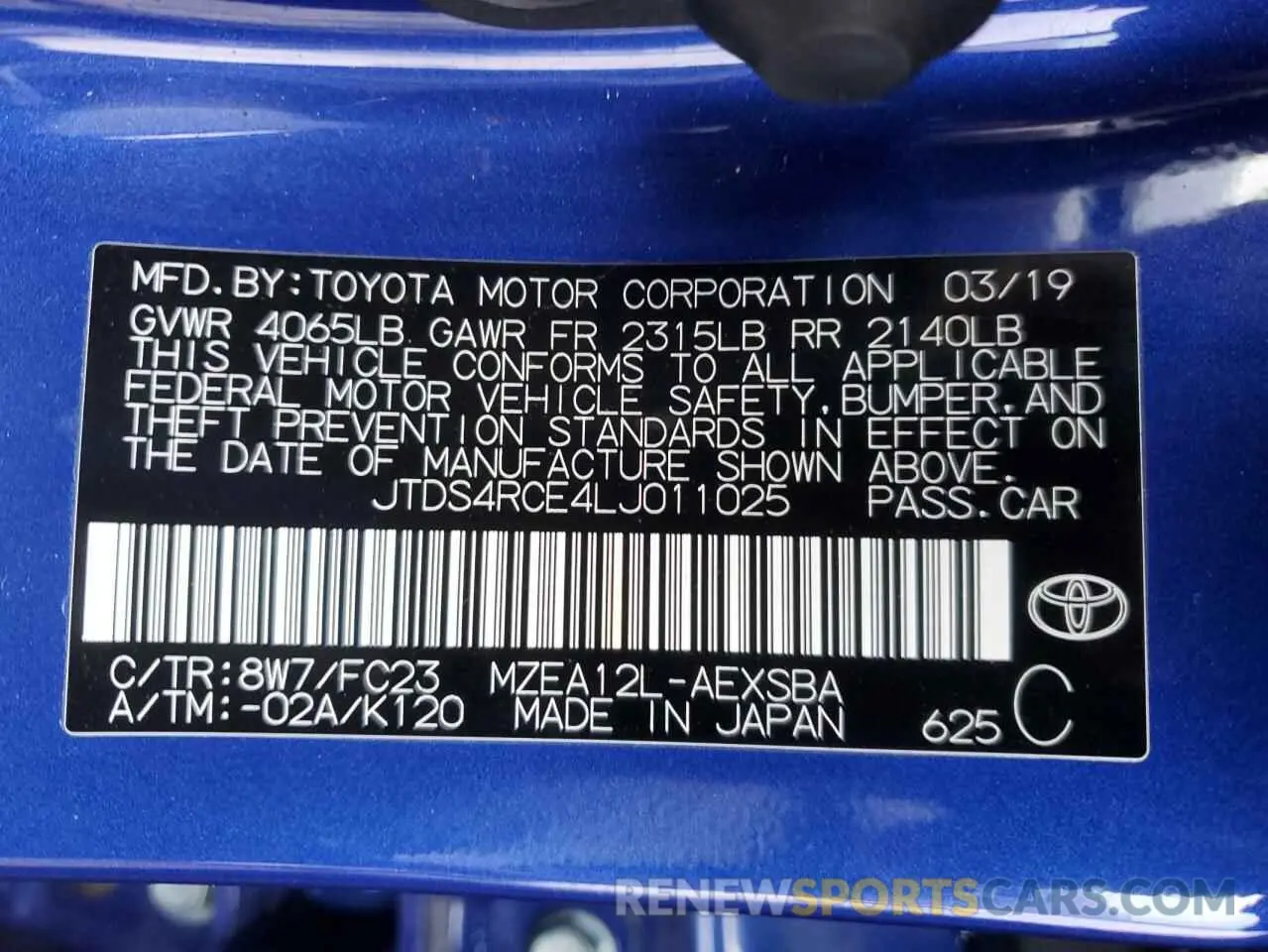 14 Фотография поврежденного автомобиля JTDS4RCE4LJ011025 TOYOTA COROLLA 2020