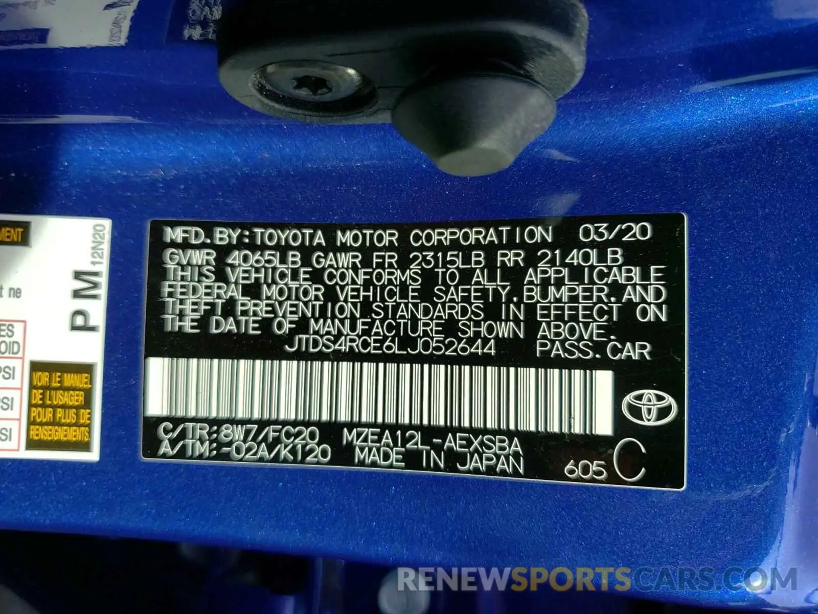 10 Photograph of a damaged car JTDS4RCE6LJ052644 TOYOTA COROLLA 2020