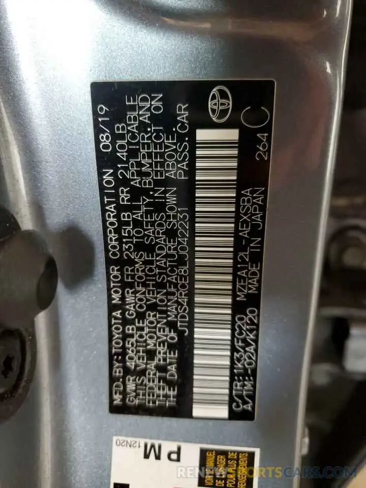 12 Фотография поврежденного автомобиля JTDS4RCE8LJ042231 TOYOTA COROLLA 2020