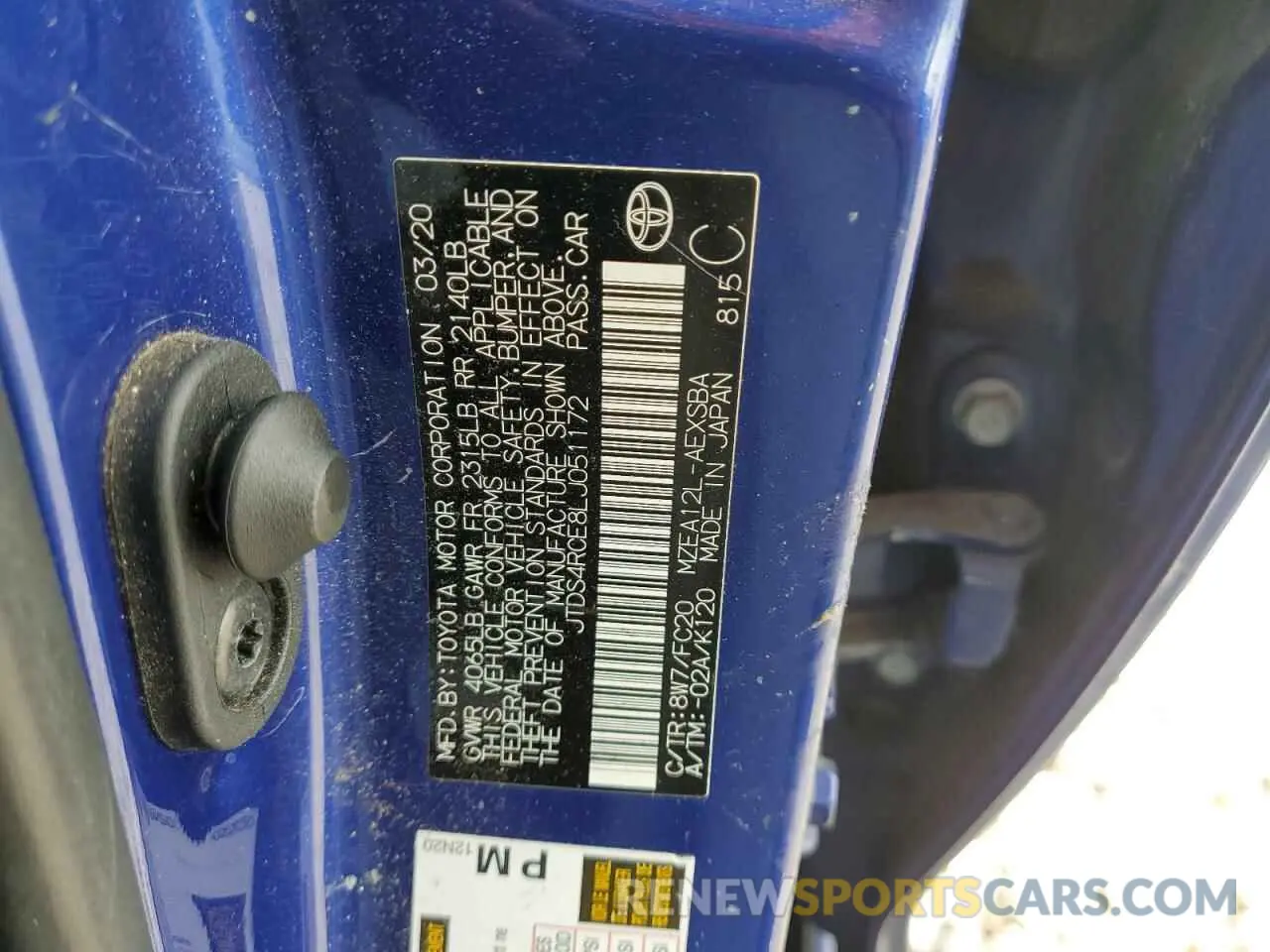 13 Photograph of a damaged car JTDS4RCE8LJ051172 TOYOTA COROLLA 2020