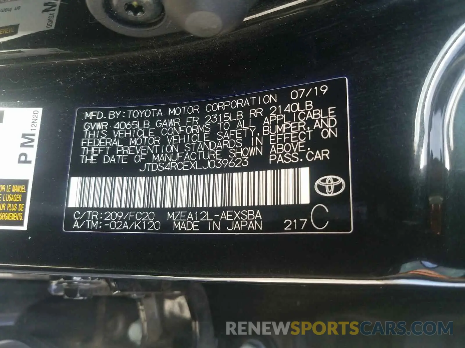 10 Photograph of a damaged car JTDS4RCEXLJ039623 TOYOTA COROLLA 2020