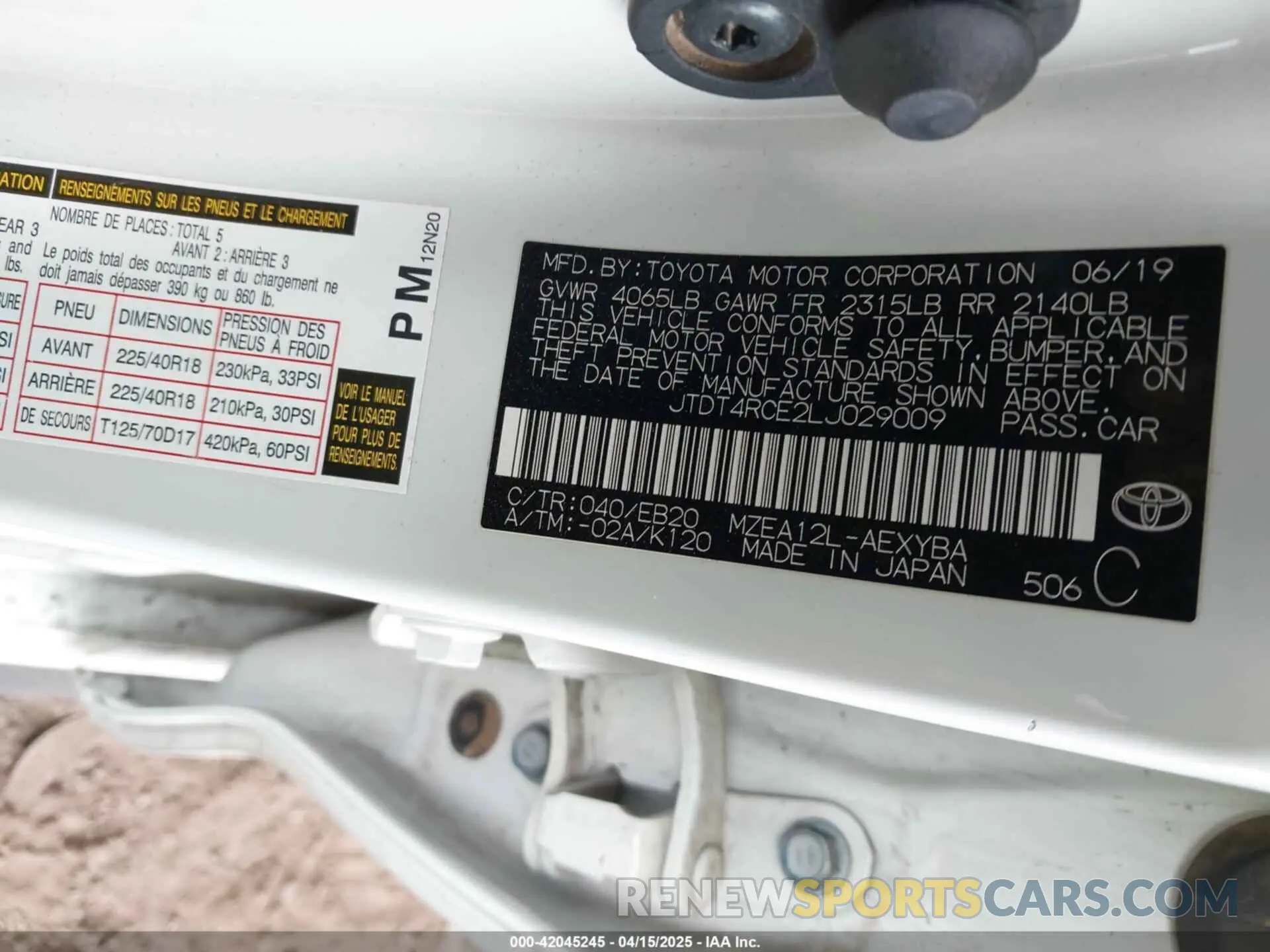 9 Фотография поврежденного автомобиля JTDT4RCE2LJ029009 TOYOTA COROLLA 2020