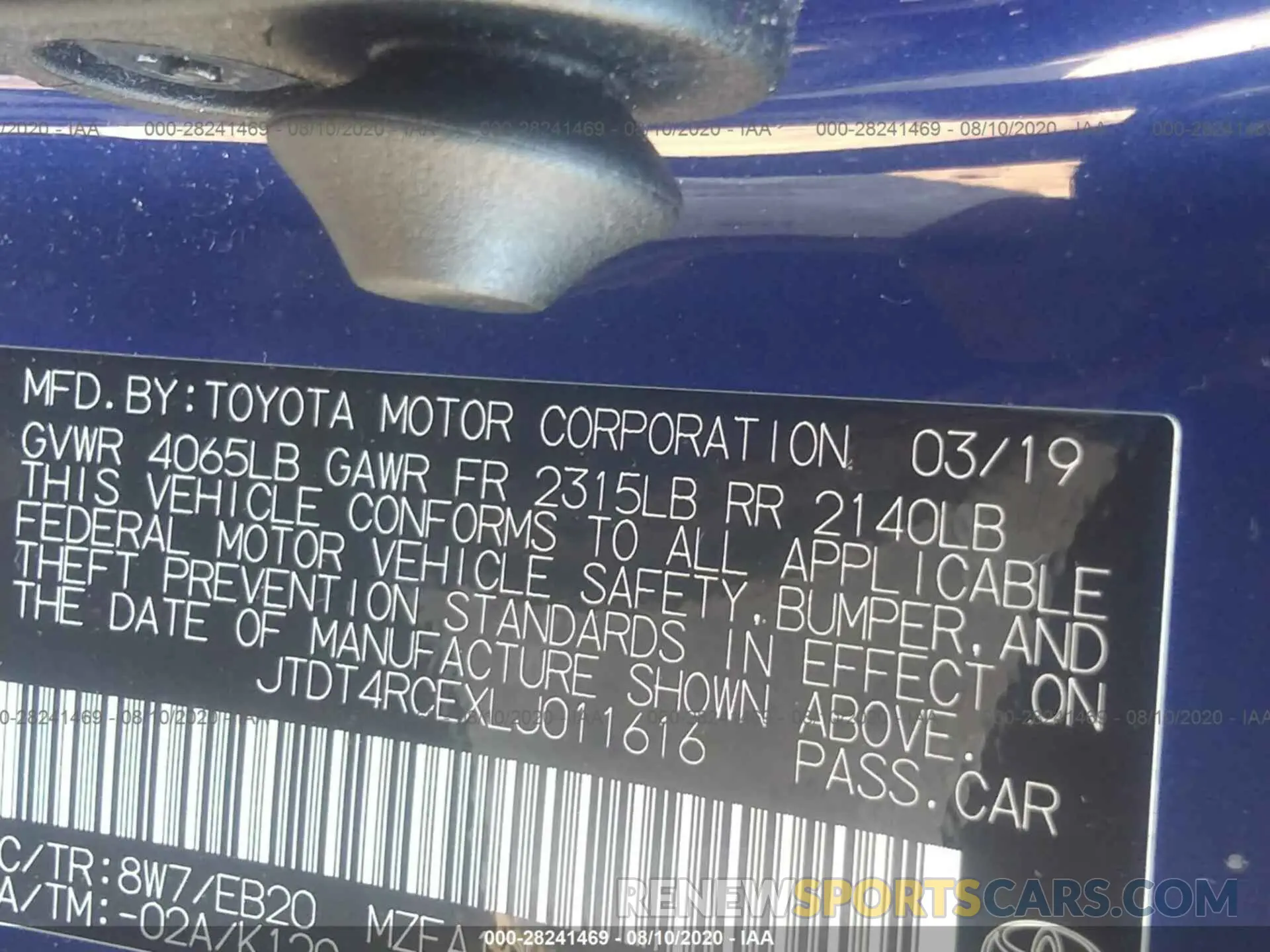 9 Photograph of a damaged car JTDT4RCEXLJ011616 TOYOTA COROLLA 2020