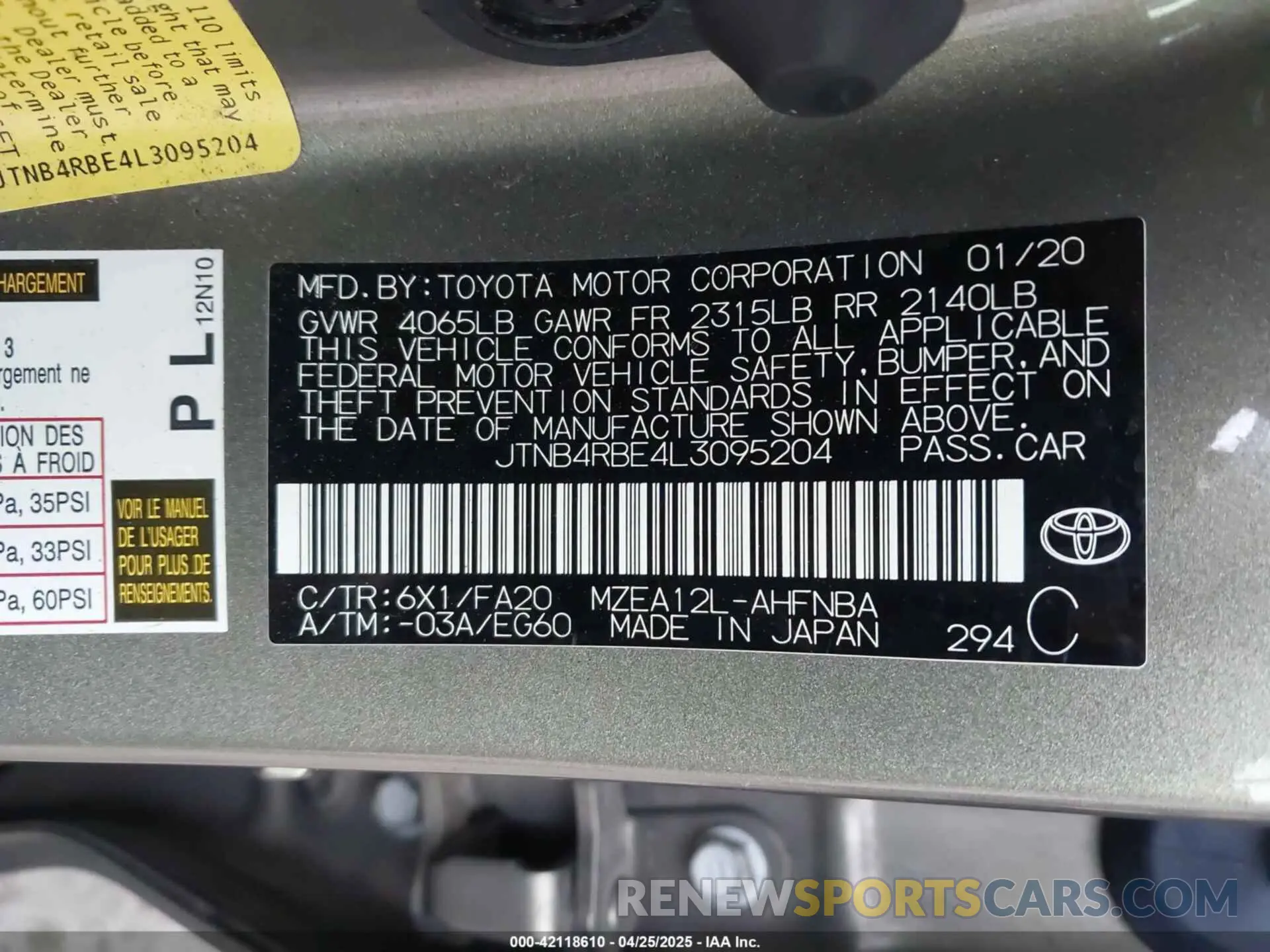 9 Photograph of a damaged car JTNB4RBE4L3095204 TOYOTA COROLLA 2020