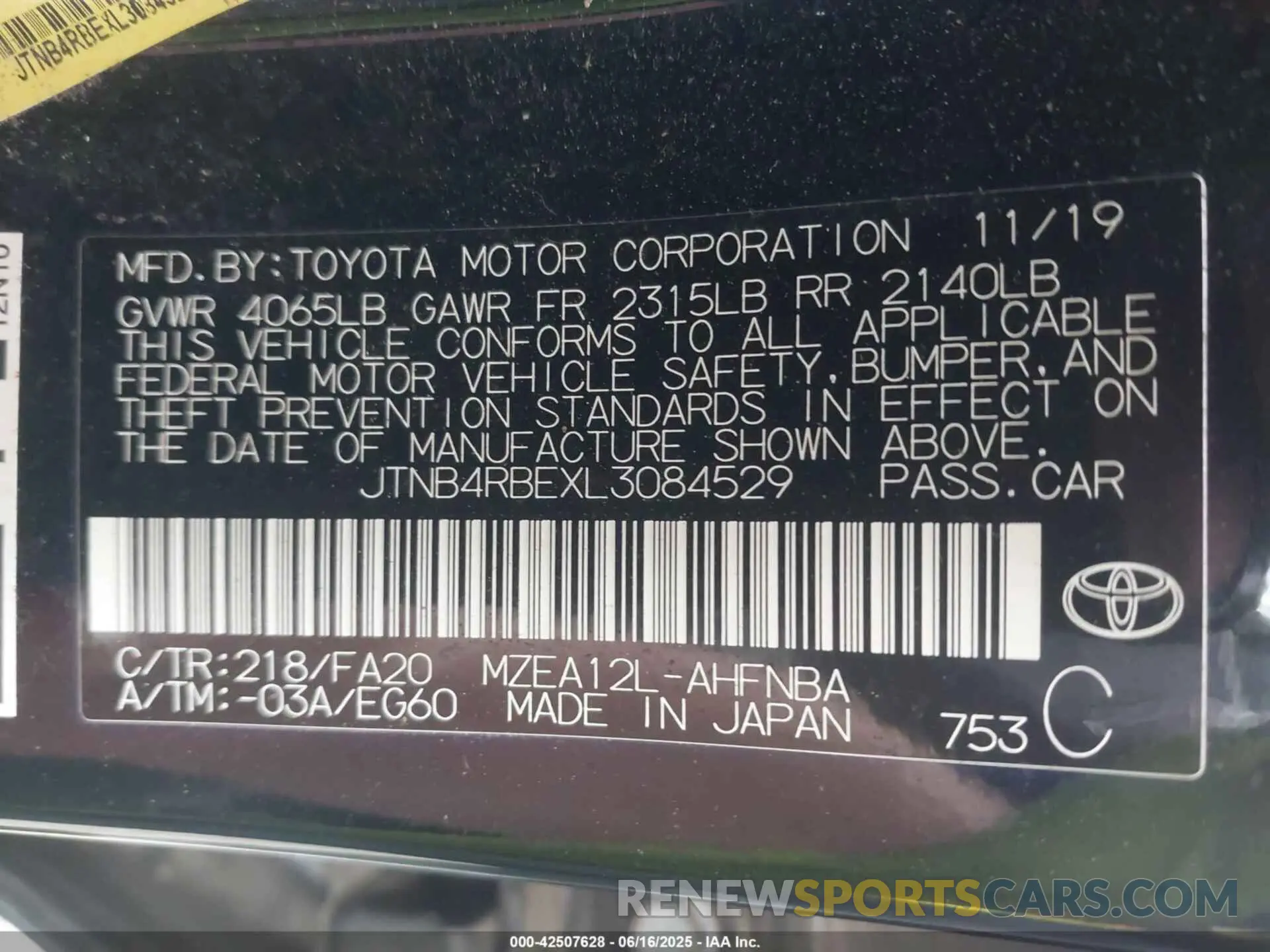 9 Photograph of a damaged car JTNB4RBEXL3084529 TOYOTA COROLLA 2020