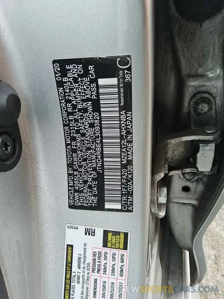 12 Фотография поврежденного автомобиля JTND4RBE4L3093820 TOYOTA COROLLA 2020