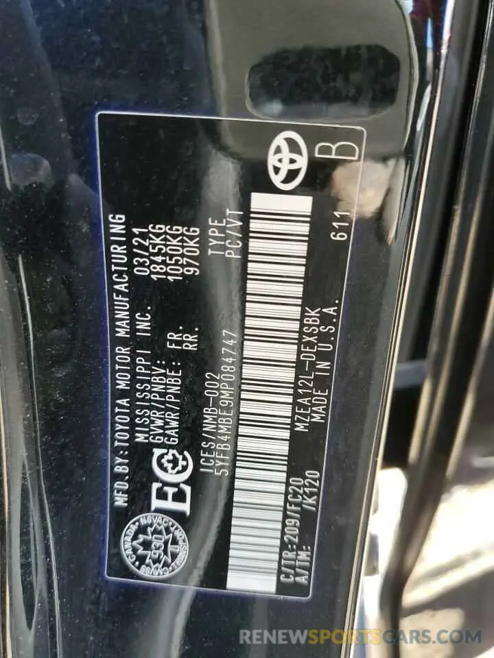 13 Фотография поврежденного автомобиля 5YFB4MBE9MP084747 TOYOTA COROLLA 2021