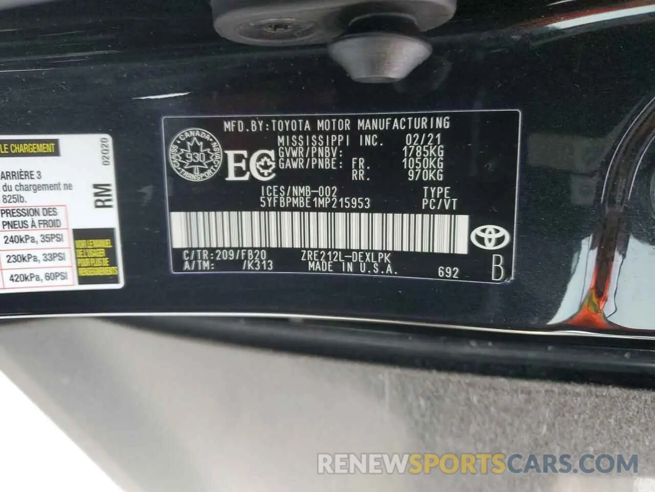 12 Фотография поврежденного автомобиля 5YFBPMBE1MP215953 TOYOTA COROLLA 2021
