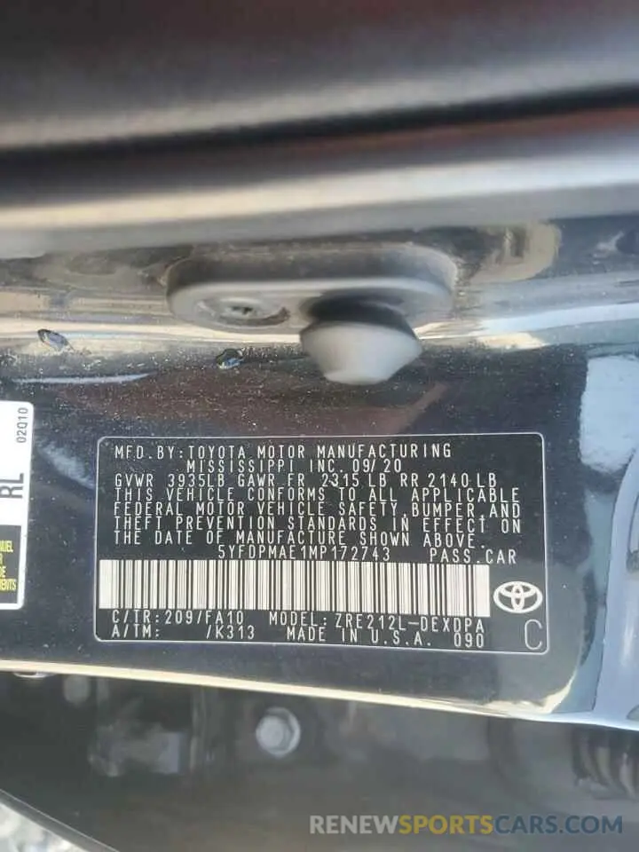 13 Photograph of a damaged car 5YFDPMAE1MP172743 TOYOTA COROLLA 2021