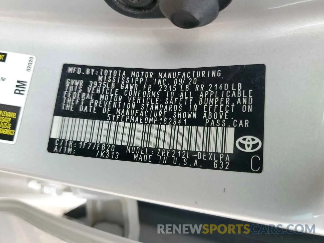 12 Photograph of a damaged car 5YFEPMAE0MP162841 TOYOTA COROLLA 2021