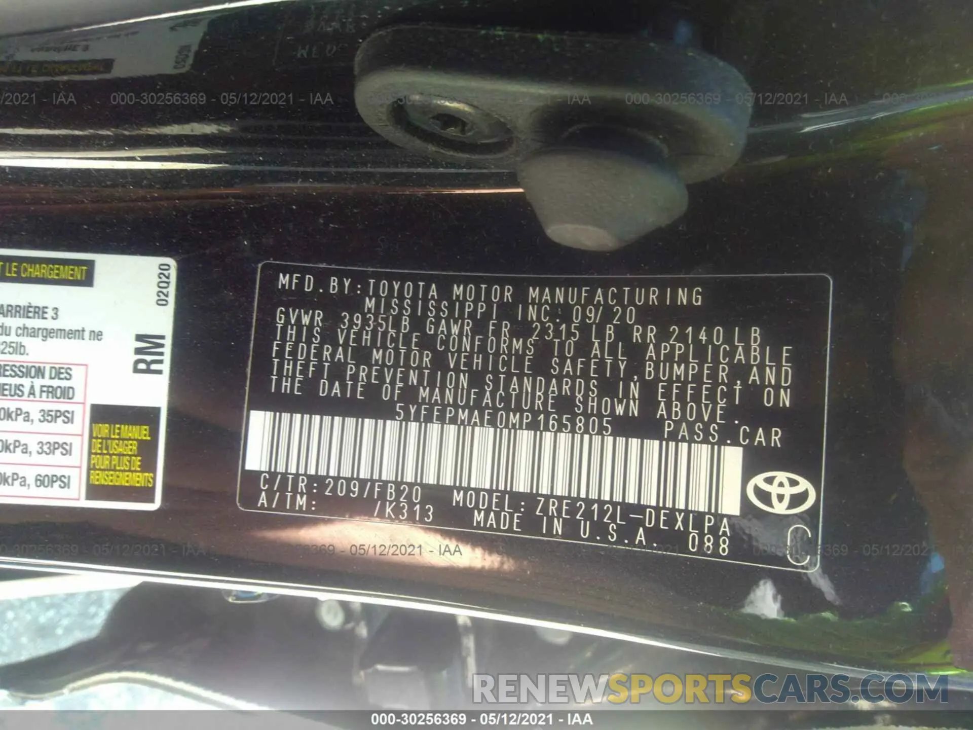 9 Photograph of a damaged car 5YFEPMAE0MP165805 TOYOTA COROLLA 2021