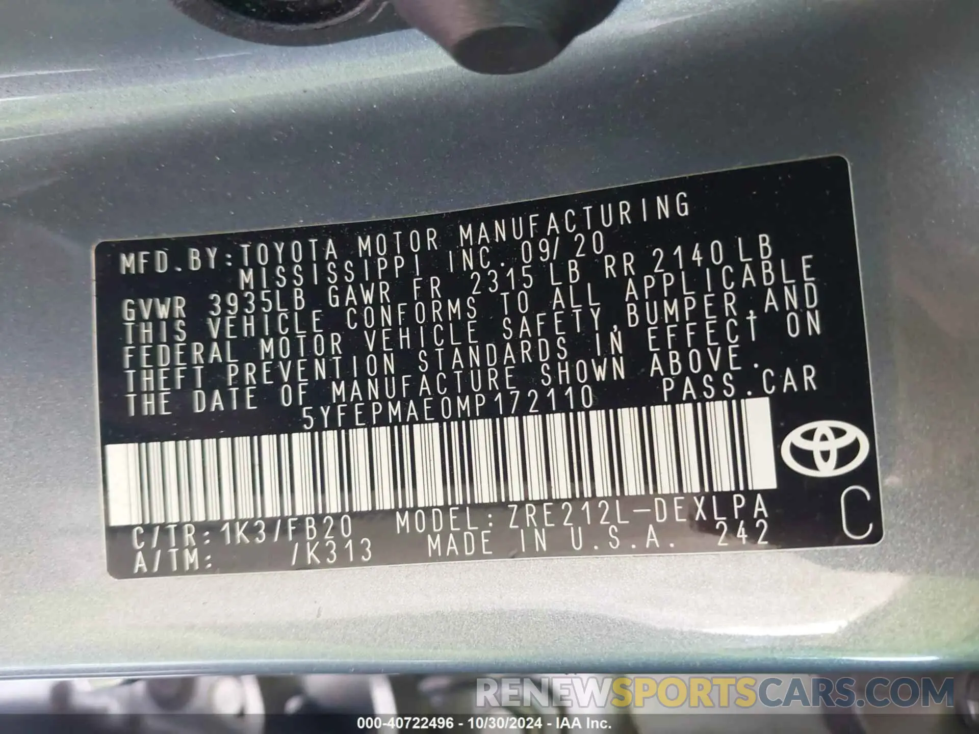 9 Фотография поврежденного автомобиля 5YFEPMAE0MP172110 TOYOTA COROLLA 2021