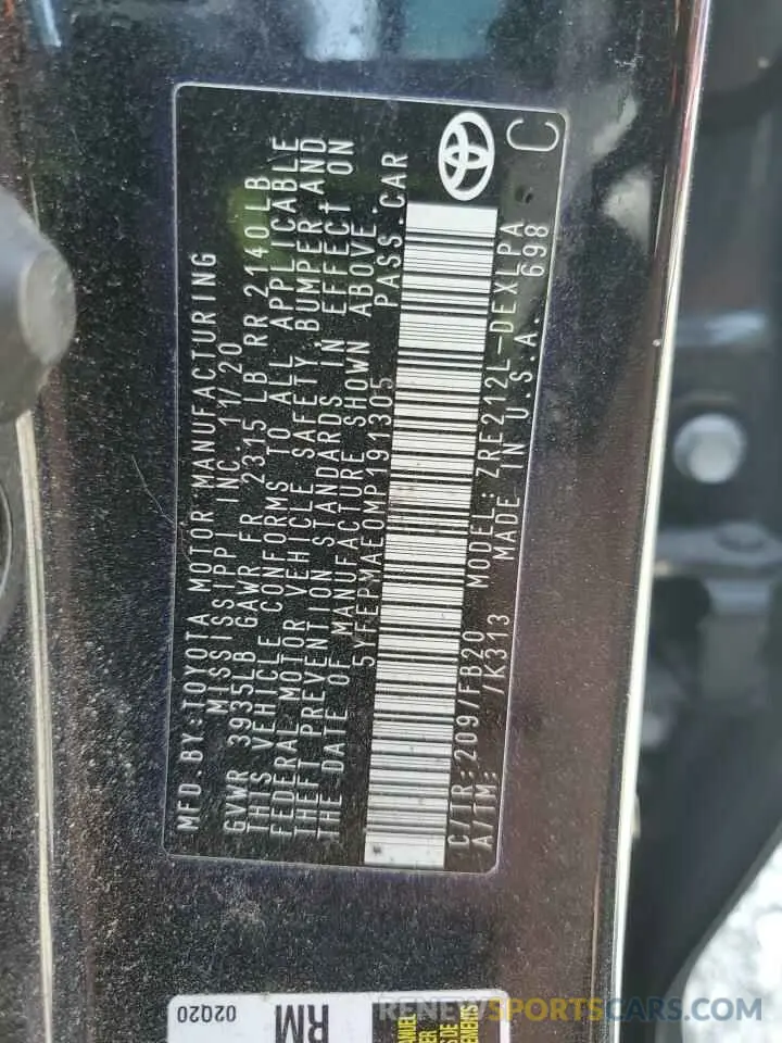 12 Photograph of a damaged car 5YFEPMAE0MP191305 TOYOTA COROLLA 2021