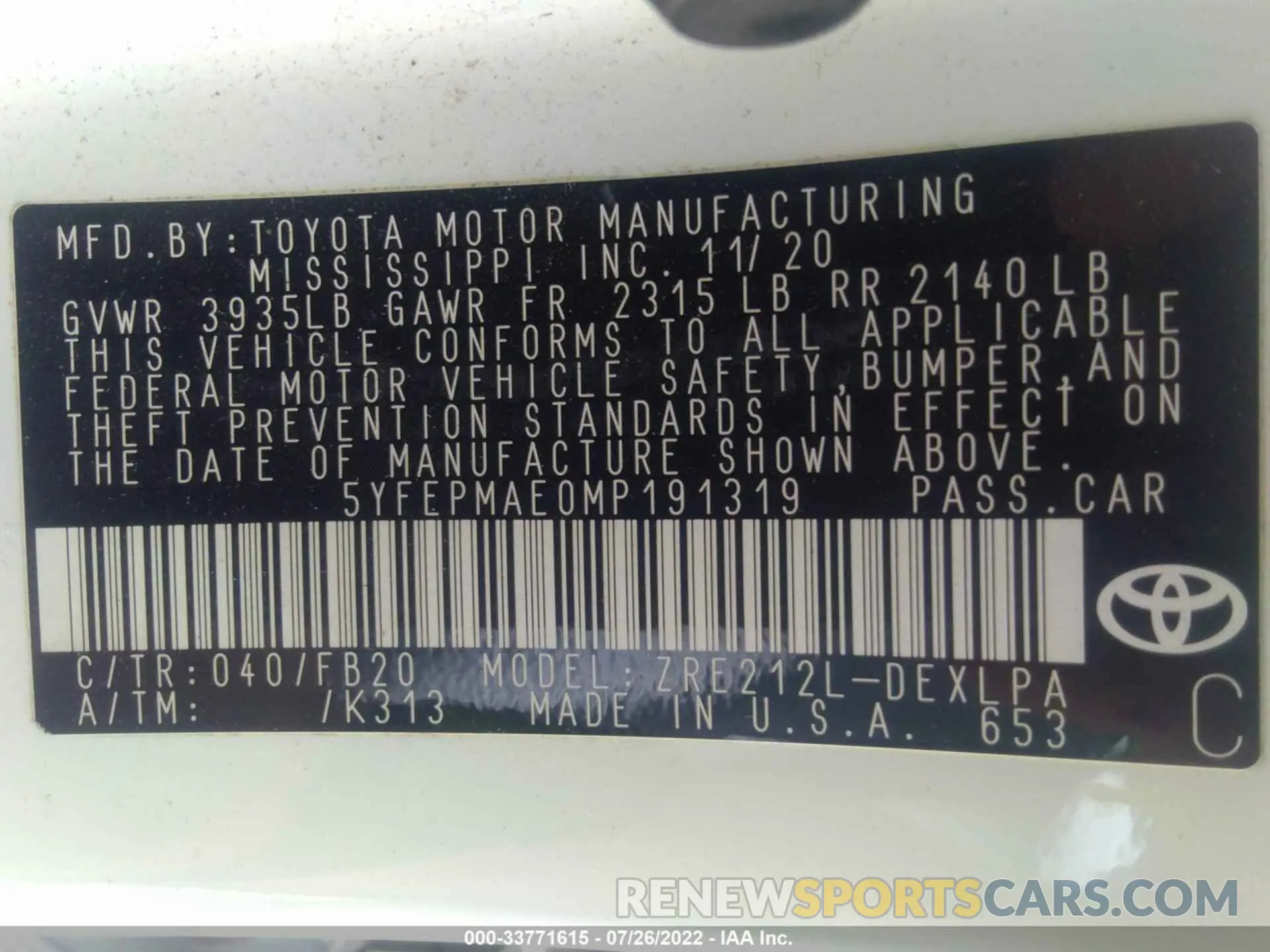 9 Photograph of a damaged car 5YFEPMAE0MP191319 TOYOTA COROLLA 2021