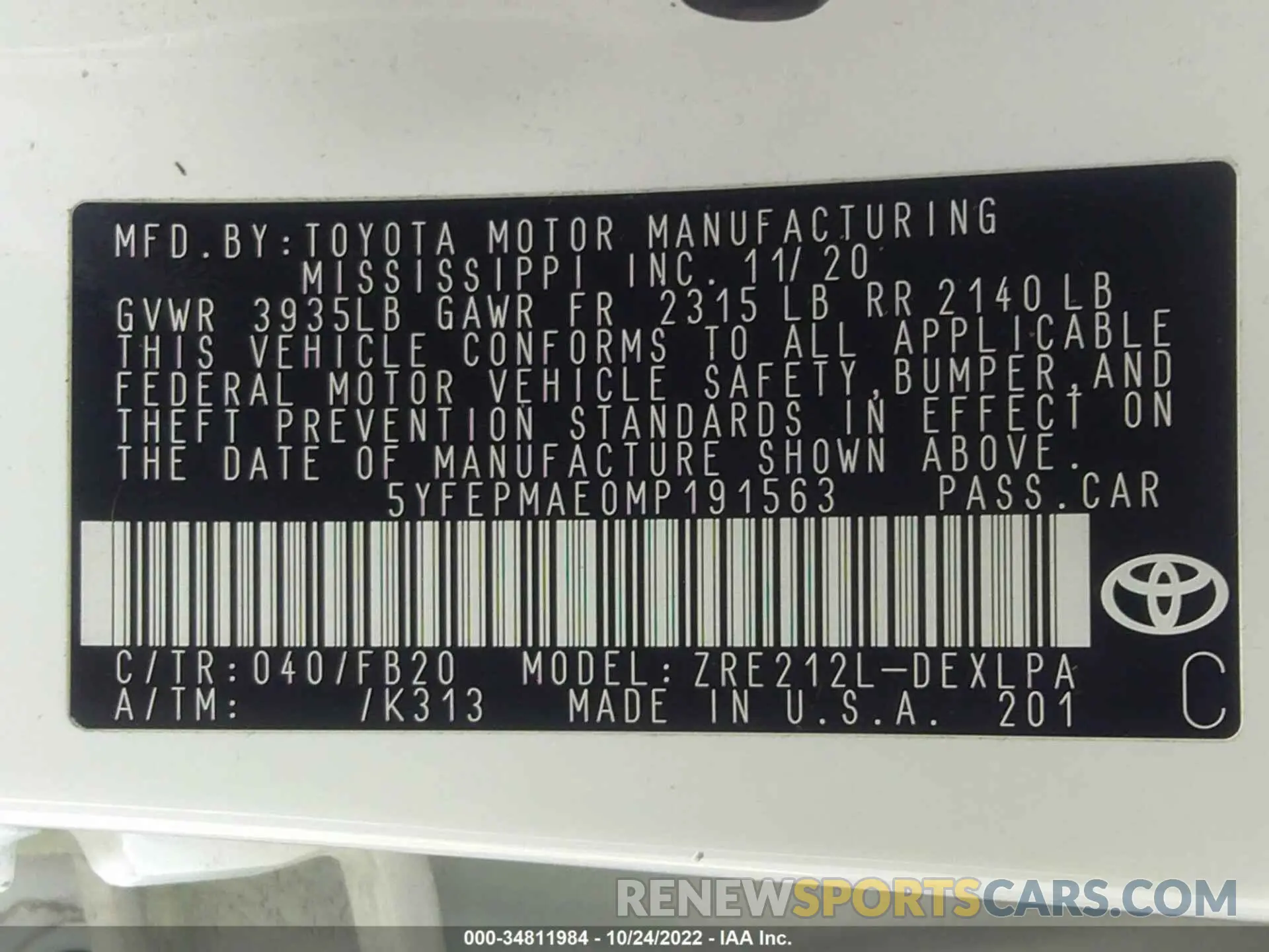 9 Photograph of a damaged car 5YFEPMAE0MP191563 TOYOTA COROLLA 2021