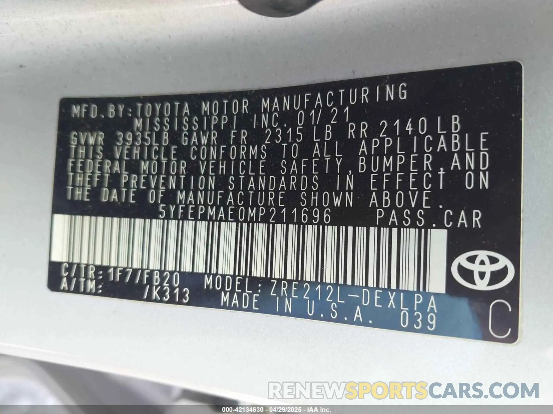 9 Photograph of a damaged car 5YFEPMAE0MP211696 TOYOTA COROLLA 2021