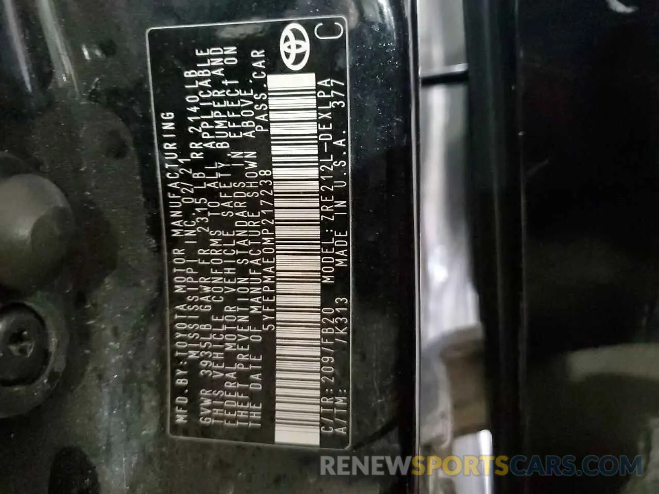 12 Фотография поврежденного автомобиля 5YFEPMAE0MP217238 TOYOTA COROLLA 2021