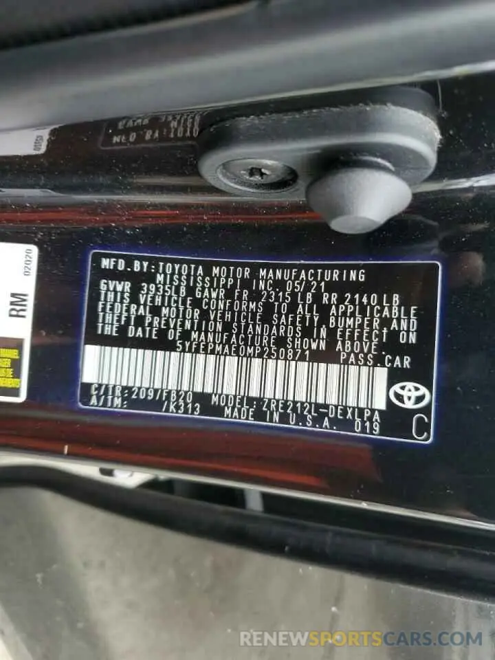 12 Фотография поврежденного автомобиля 5YFEPMAE0MP250871 TOYOTA COROLLA 2021