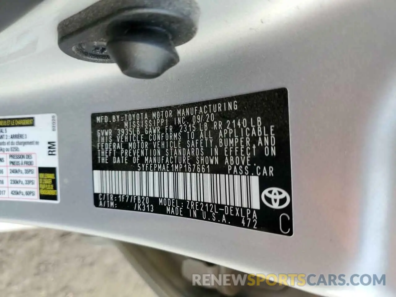 12 Photograph of a damaged car 5YFEPMAE1MP167661 TOYOTA COROLLA 2021