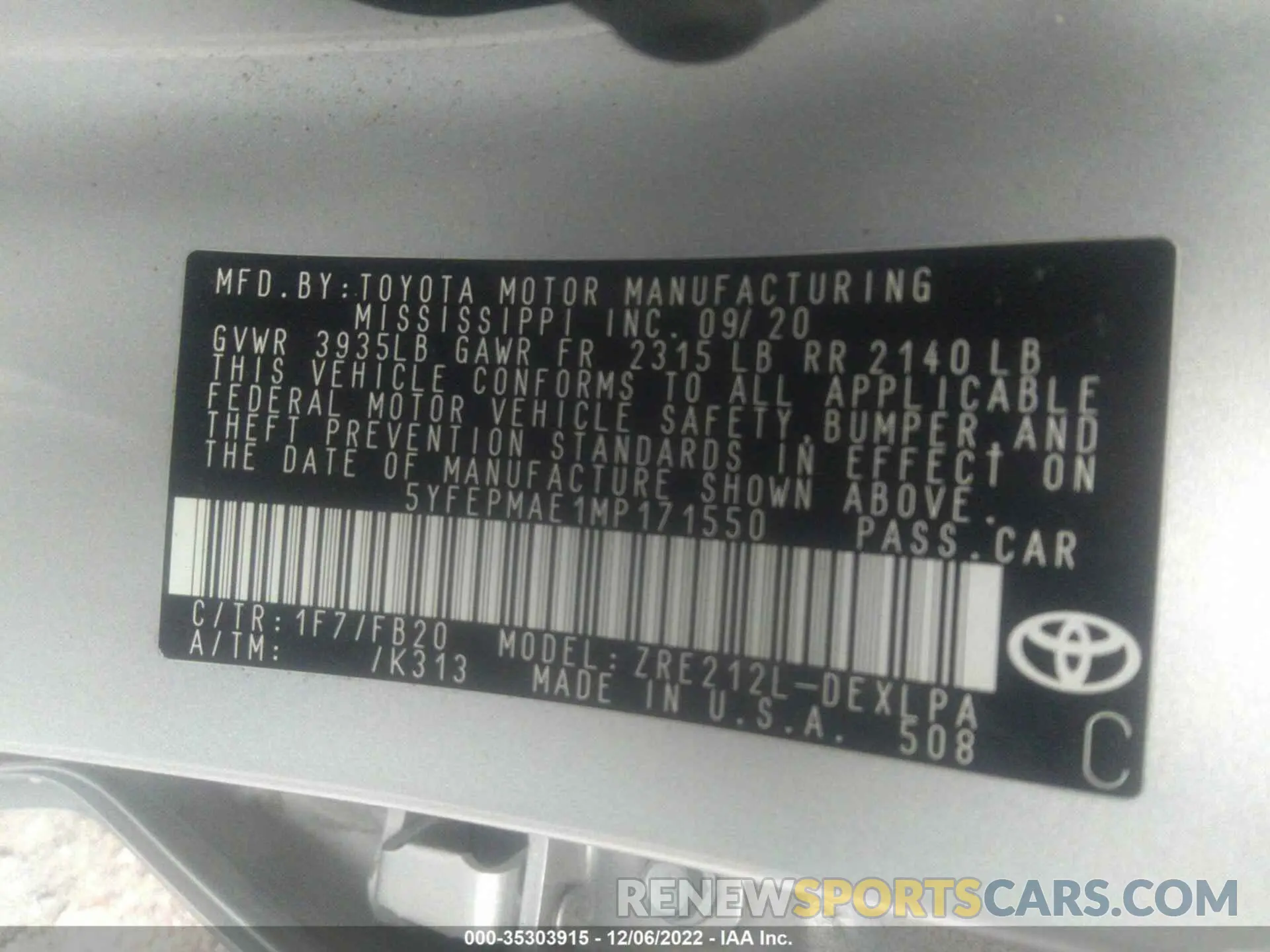 9 Photograph of a damaged car 5YFEPMAE1MP171550 TOYOTA COROLLA 2021