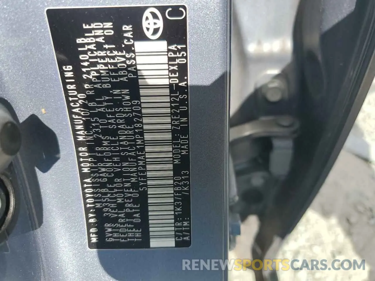 12 Фотография поврежденного автомобиля 5YFEPMAE1MP182709 TOYOTA COROLLA 2021