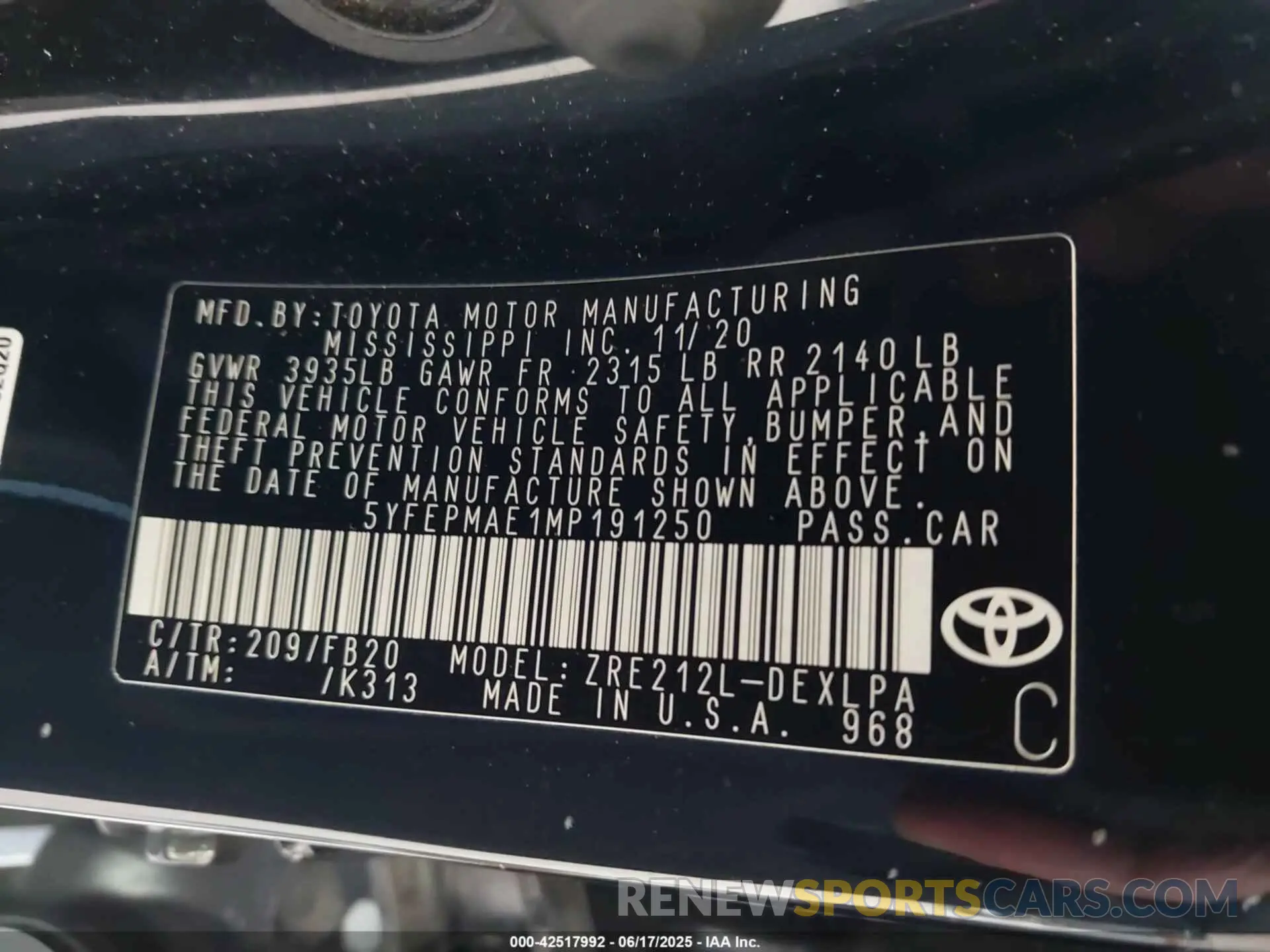 9 Photograph of a damaged car 5YFEPMAE1MP191250 TOYOTA COROLLA 2021