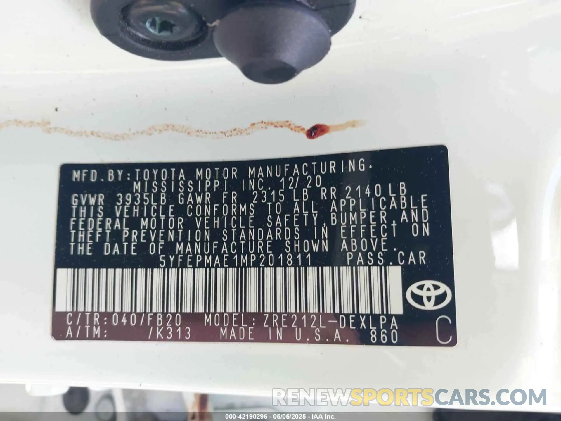 9 Фотография поврежденного автомобиля 5YFEPMAE1MP201811 TOYOTA COROLLA 2021