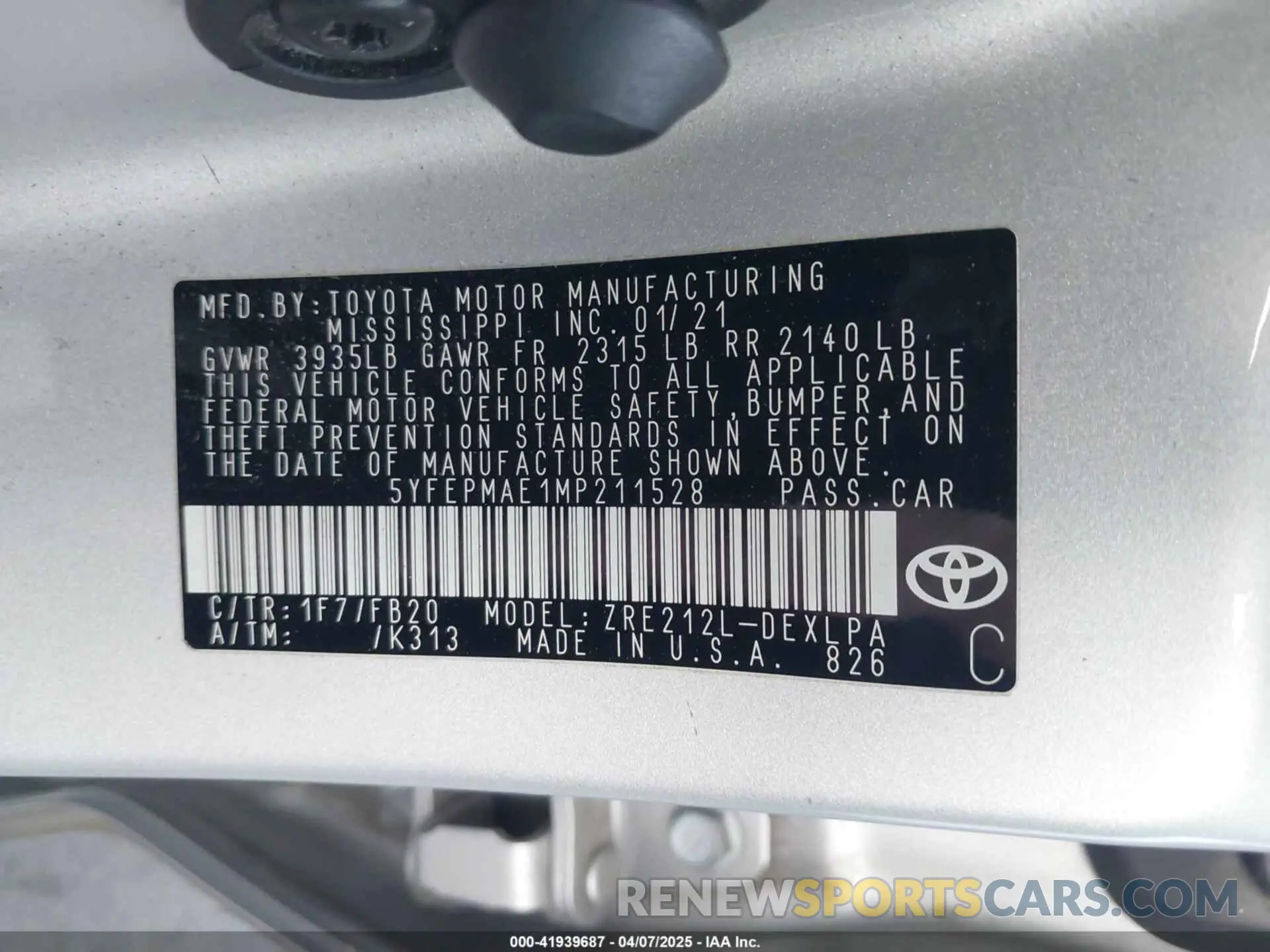 9 Photograph of a damaged car 5YFEPMAE1MP211528 TOYOTA COROLLA 2021