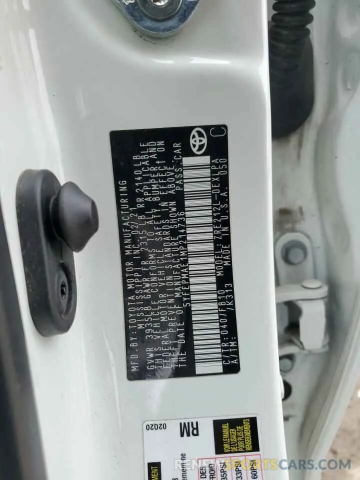 12 Photograph of a damaged car 5YFEPMAE1MP214736 TOYOTA COROLLA 2021