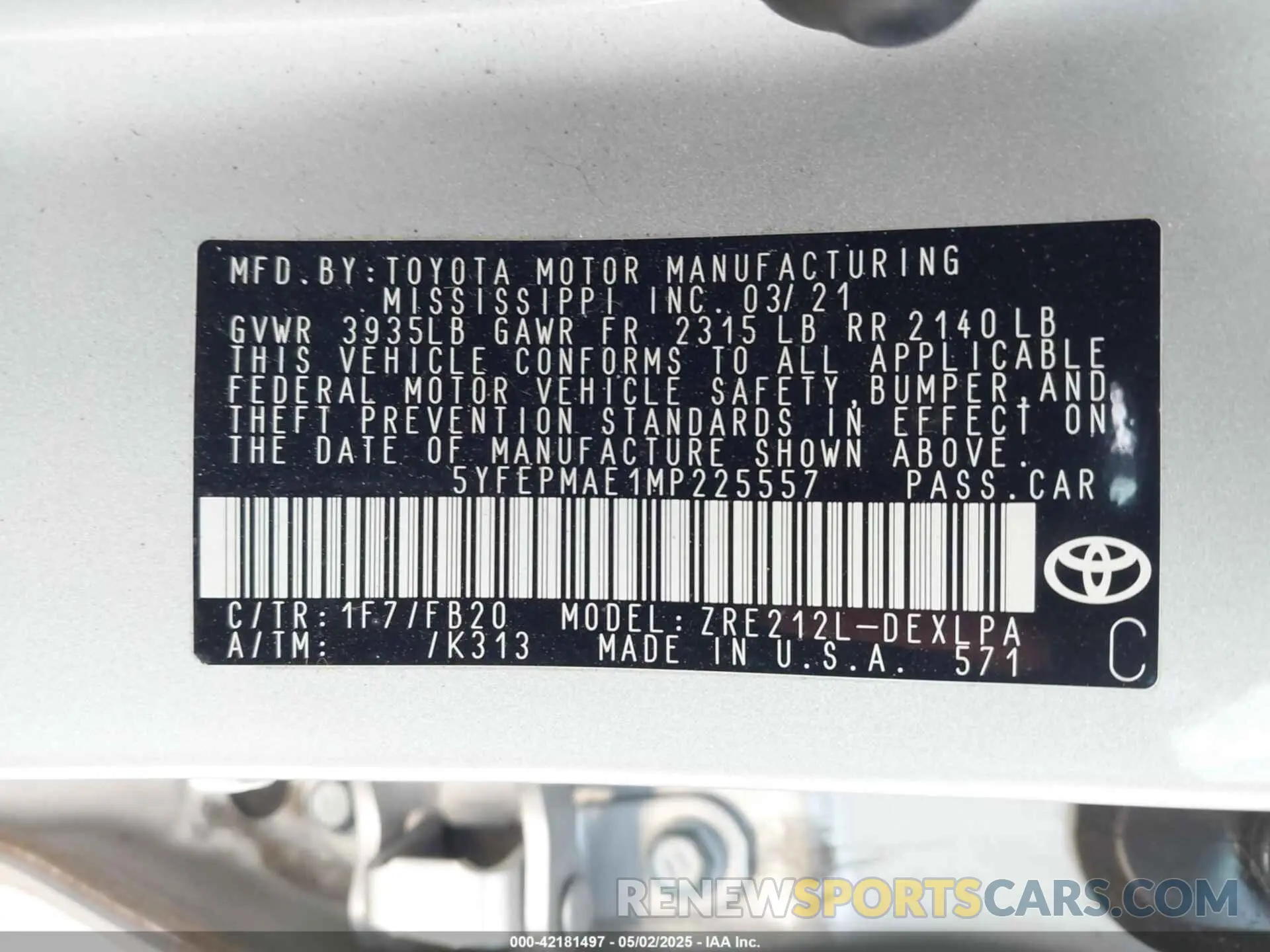9 Photograph of a damaged car 5YFEPMAE1MP225557 TOYOTA COROLLA 2021