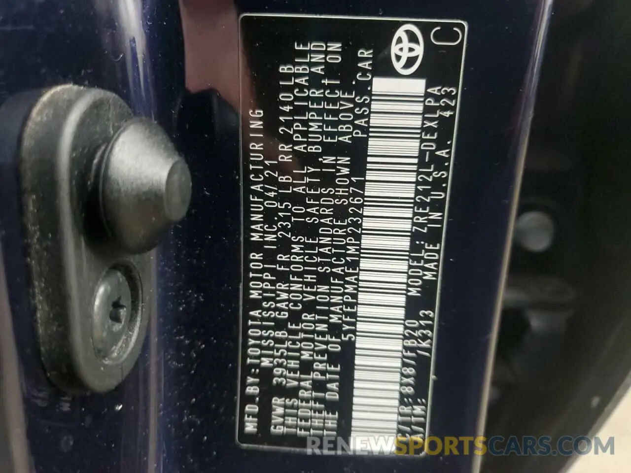 12 Фотография поврежденного автомобиля 5YFEPMAE1MP232671 TOYOTA COROLLA 2021