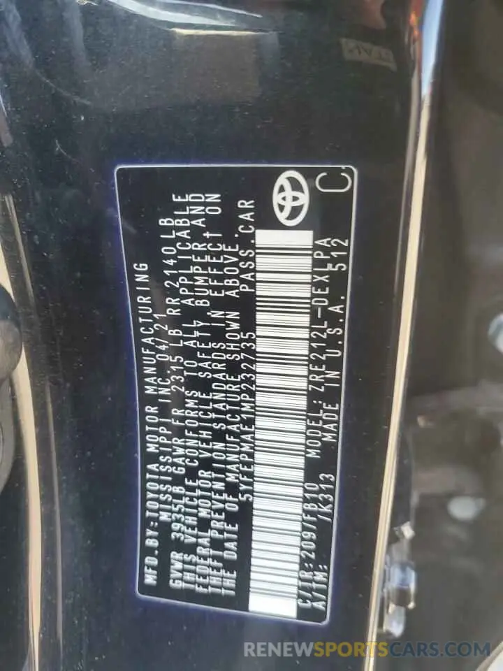 12 Фотография поврежденного автомобиля 5YFEPMAE1MP232735 TOYOTA COROLLA 2021