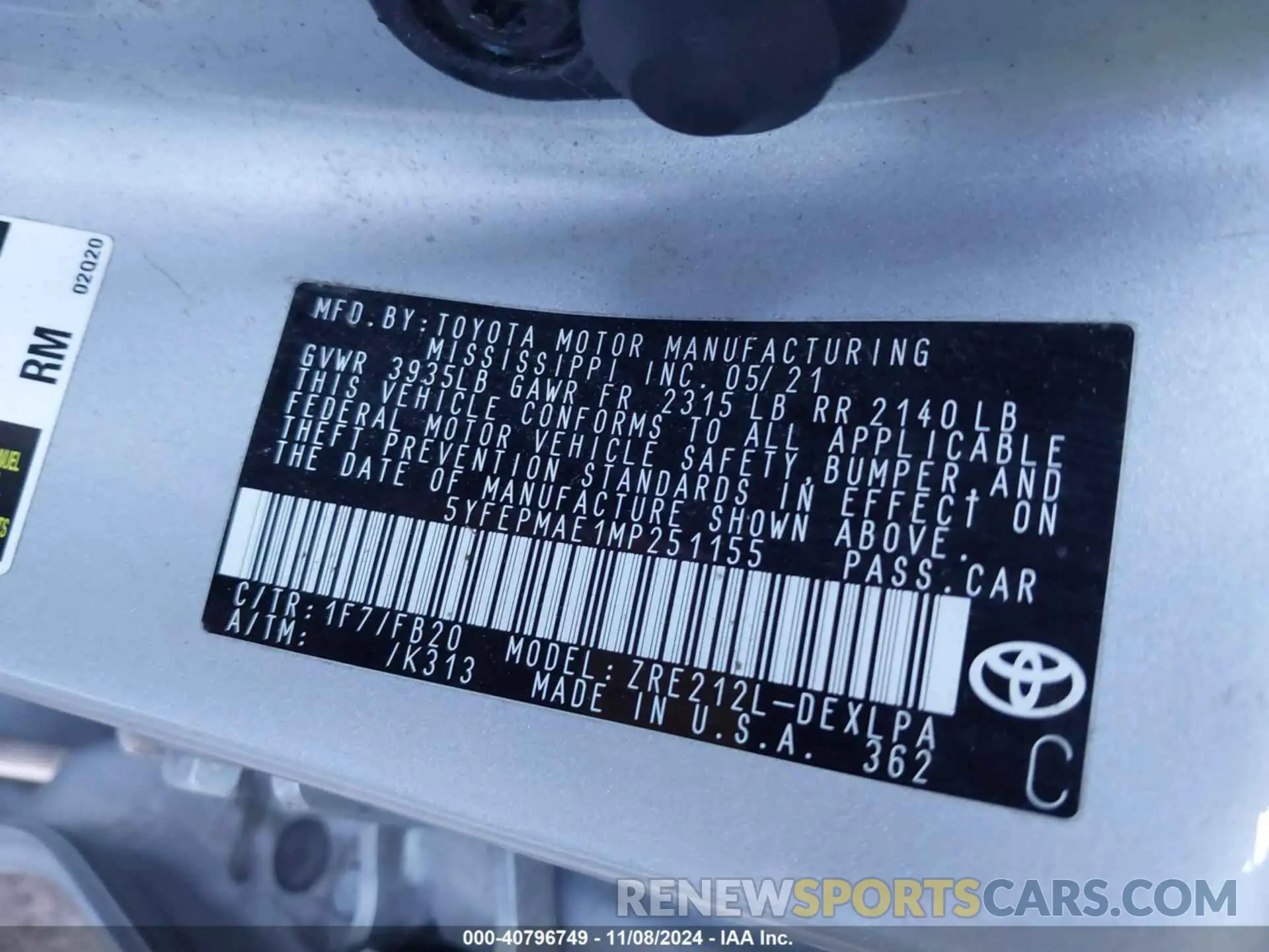 9 Photograph of a damaged car 5YFEPMAE1MP251155 TOYOTA COROLLA 2021